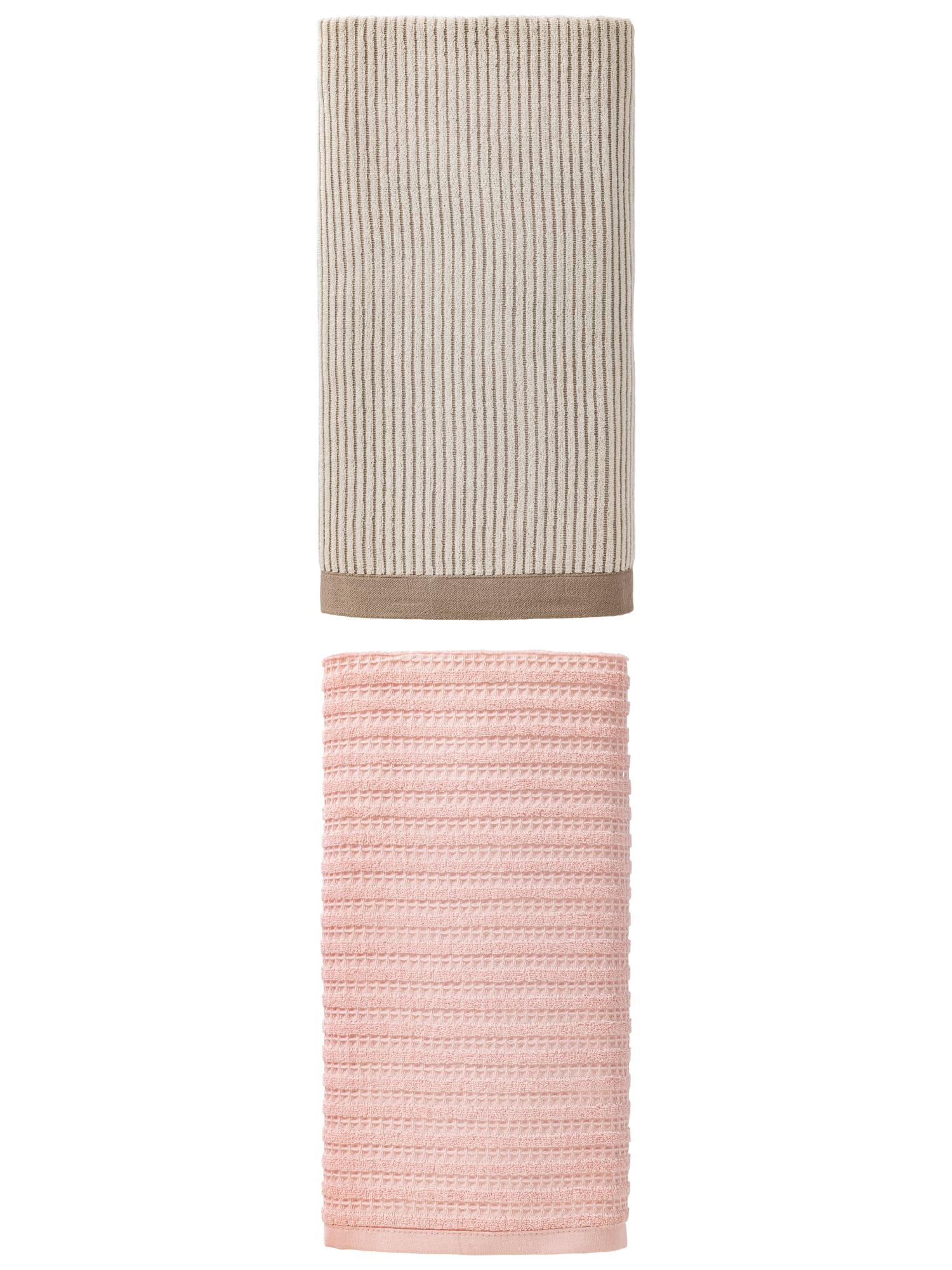 Unique Bargains Plush Comfortable Superior Absorbent Pure Cotton Bath Towel 2 Pack Brown/Pink 55" x 28"