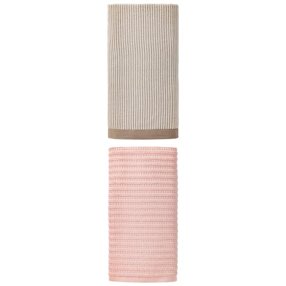 Unique Bargains Plush Comfortable Superior Absorbent Pure Cotton Bath Towel 2 Pack Brown/Pink 55" x 28"