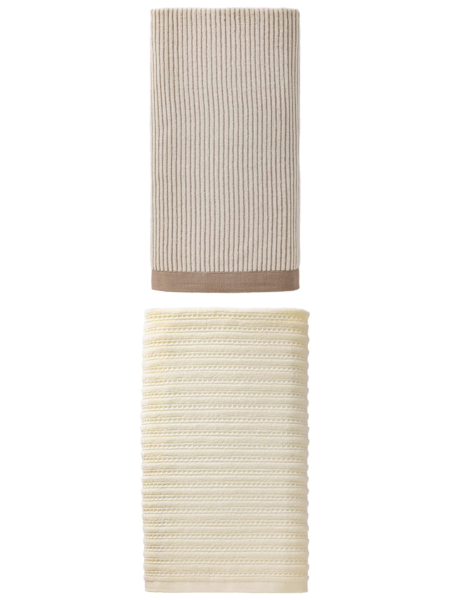 Unique Bargains Plush Comfortable Superior Absorbent Pure Cotton Bath Towel 2 Pack Brown/White 55" x 28"