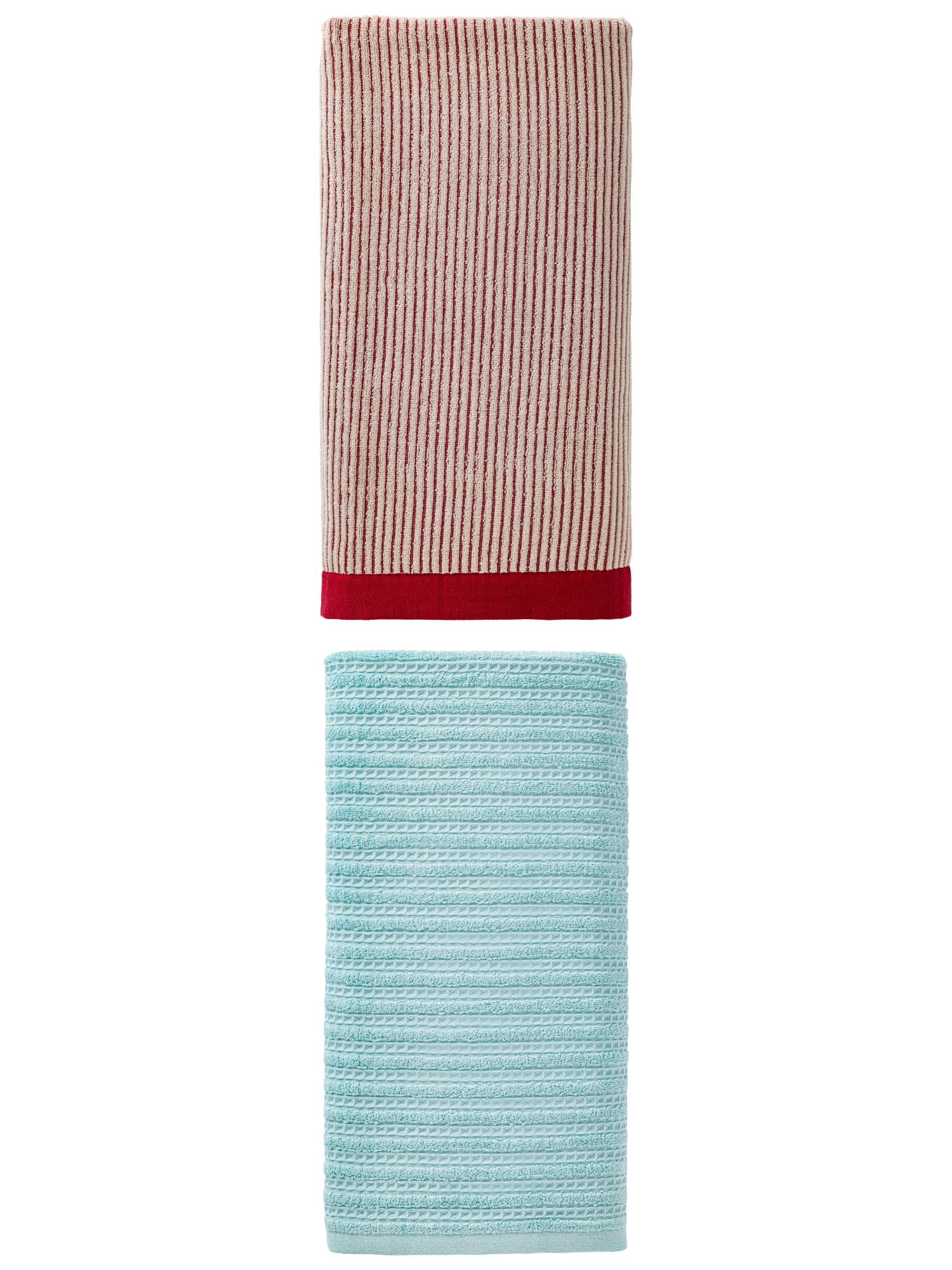 Unique Bargains Plush Comfortable Superior Absorbent Pure Cotton Bath Towel 2 Pack Red/Blue 55" x 28"