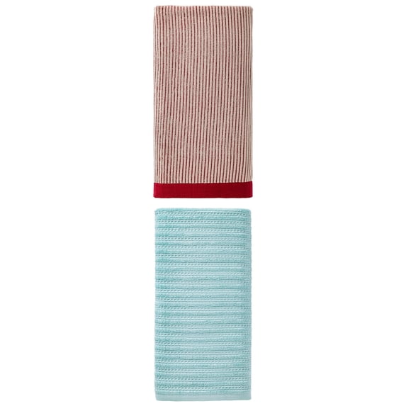 Unique Bargains Plush Comfortable Superior Absorbent Pure Cotton Bath Towel 2 Pack Red/Blue 55" x 28"