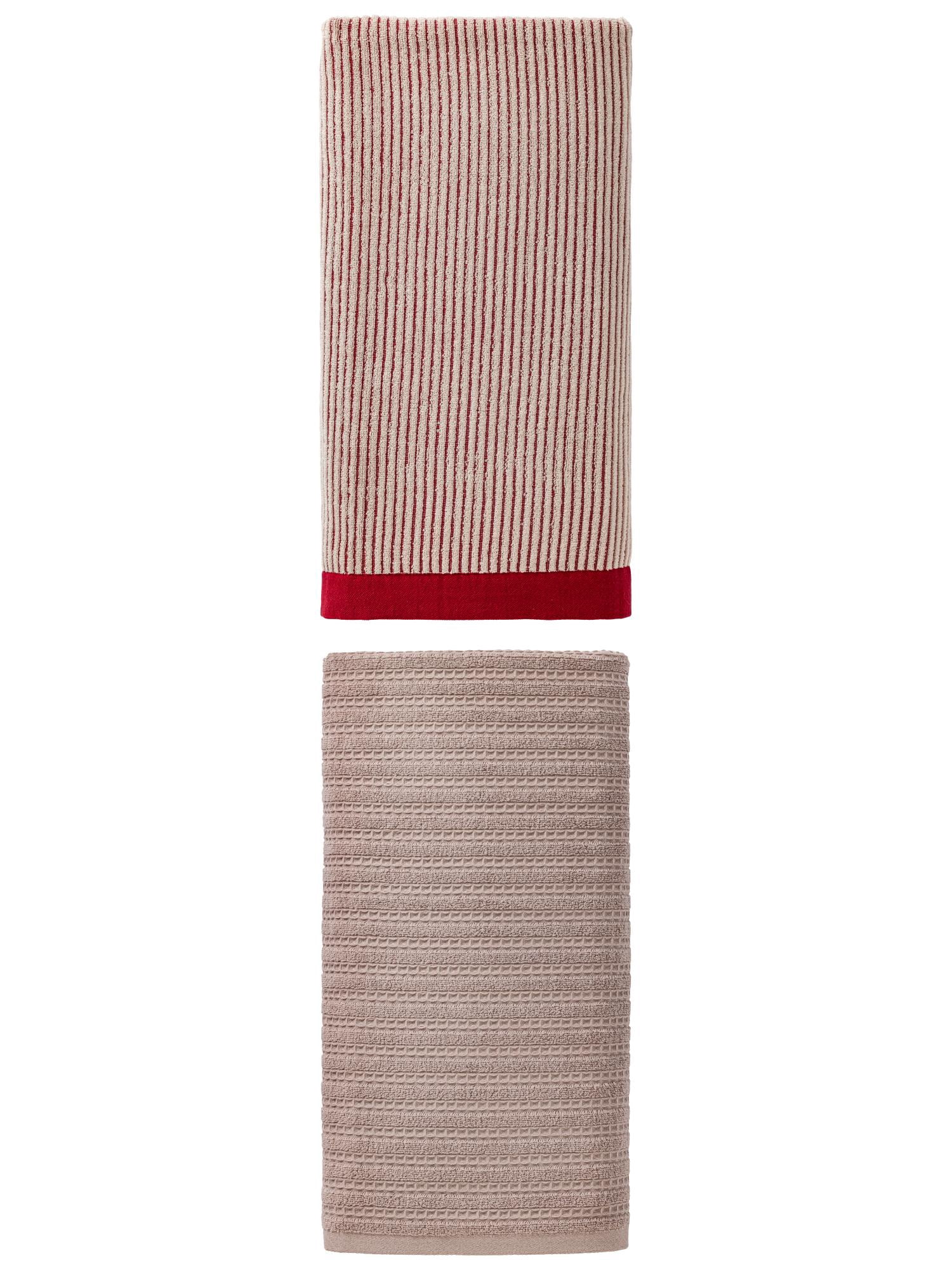Unique Bargains Plush Comfortable Superior Absorbent Pure Cotton Bath Towel 2 Pack Red/Grey 55" x 28"