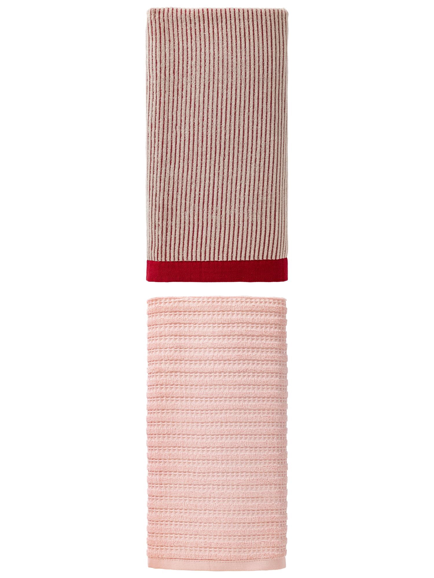 Unique Bargains Plush Comfortable Superior Absorbent Pure Cotton Bath Towel 2 Pack Red/Pink 55" x 28"