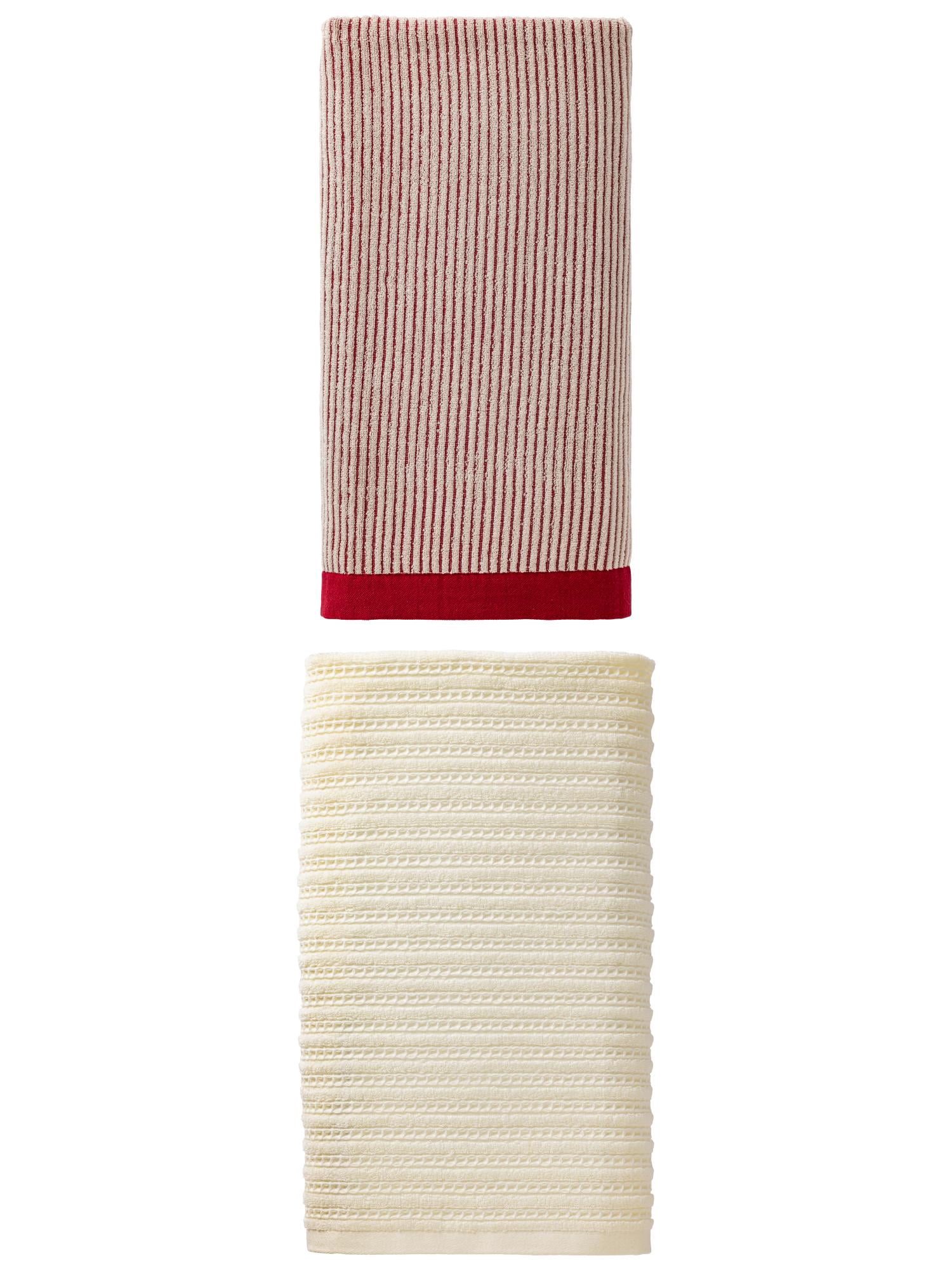 Unique Bargains Plush Comfortable Superior Absorbent Pure Cotton Bath Towel 2 Pack Red/White 55" x 28"