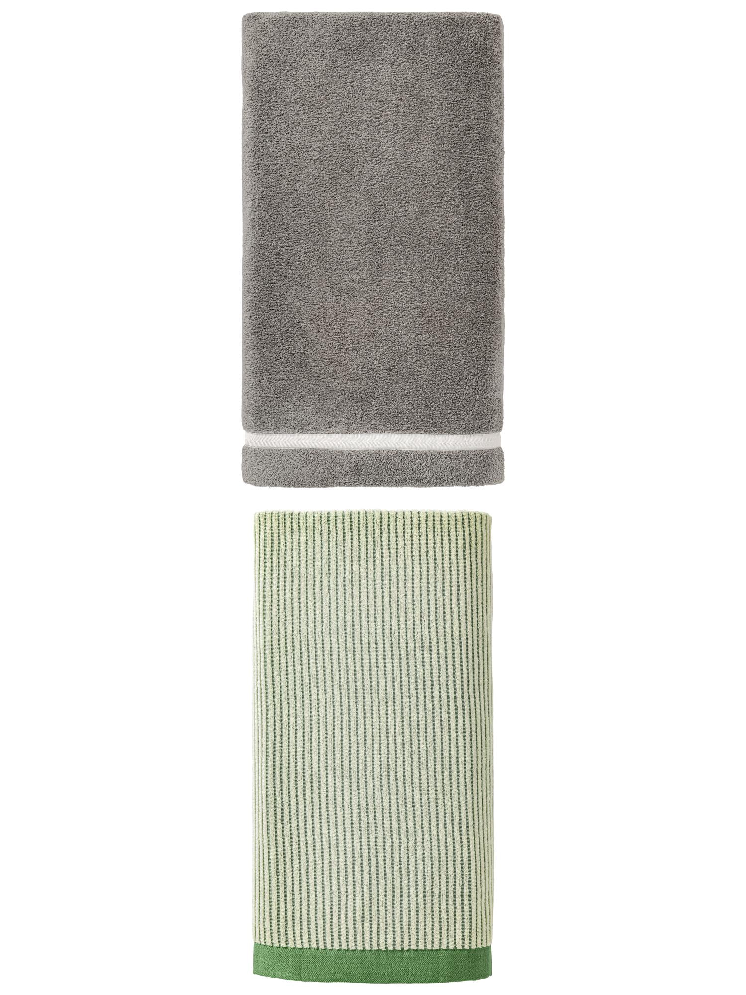 Unique Bargains Plush Coral Fleece Bath Towel 2 Pack Grey/Green 63" x 31"/55" x 28"