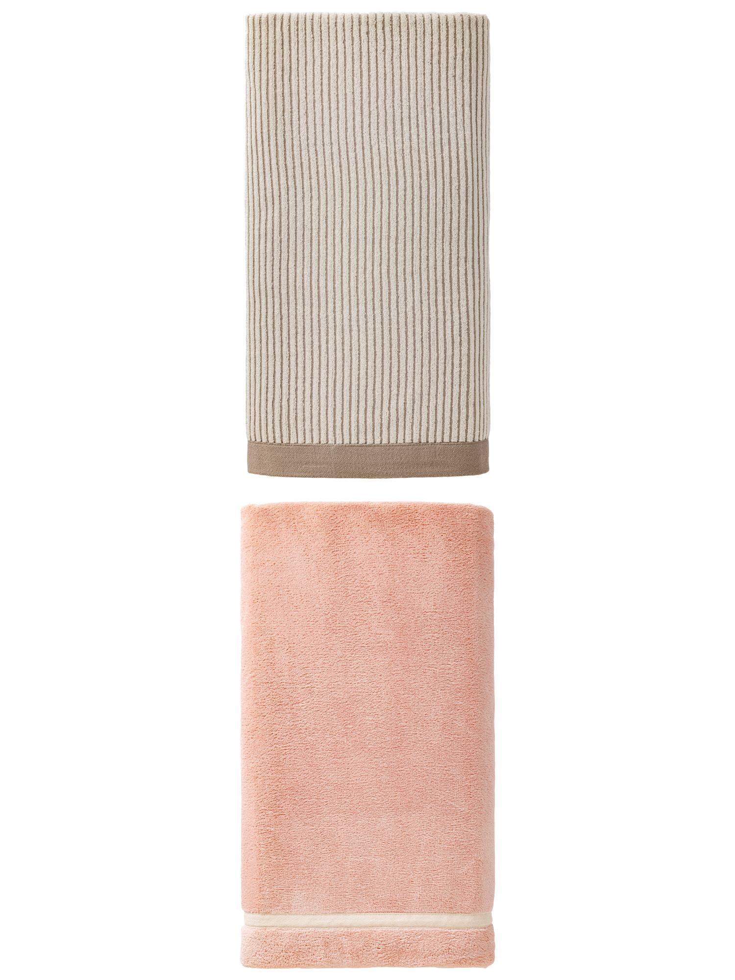 Unique Bargains Plush Coral Fleece Bath Towel 2 Pack Pink/Brown 63" x 31"/55" x 28"