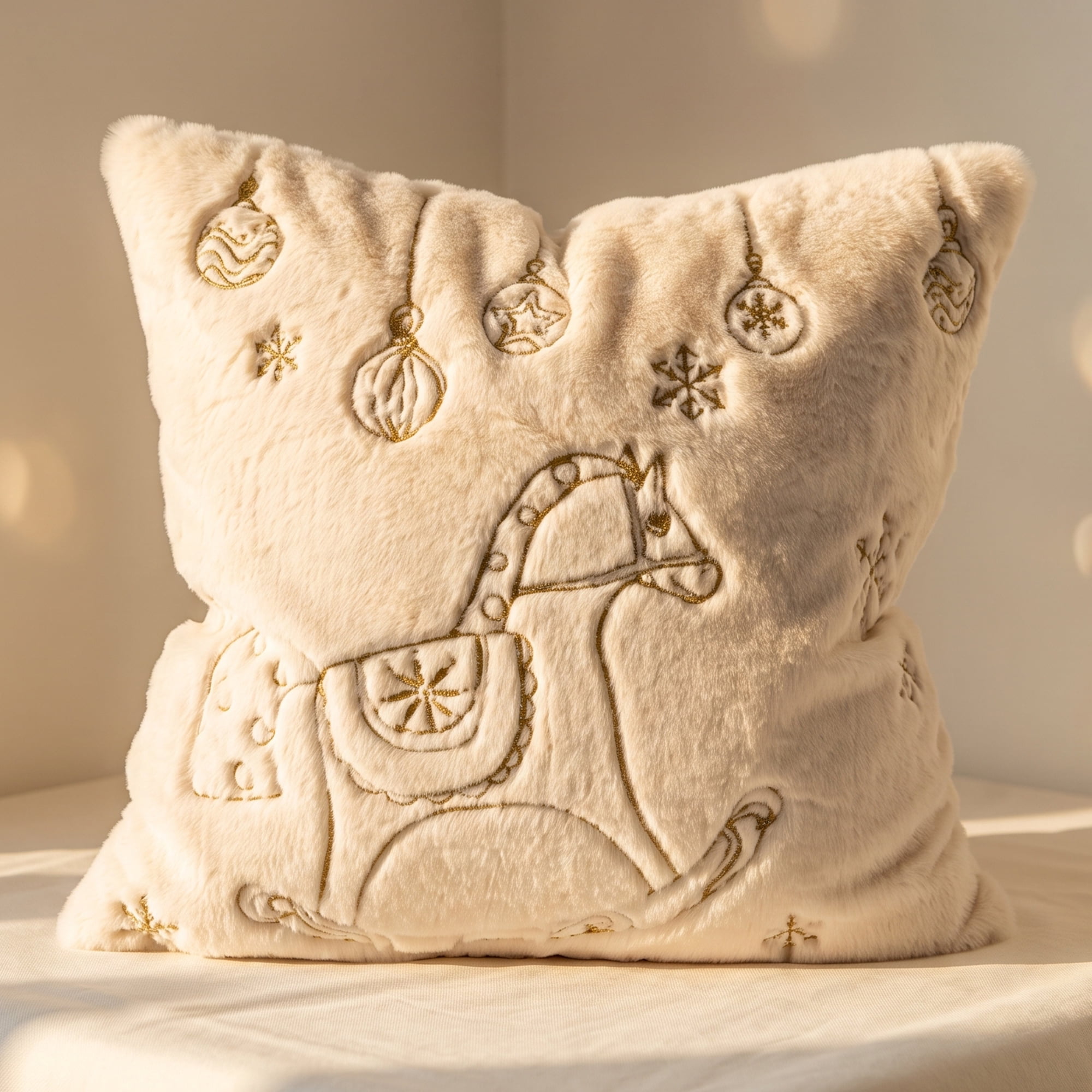 Unique Bargains Plush Embroidered Throw Pillow Cover Cushion Case Rocking Horse 18"x18"