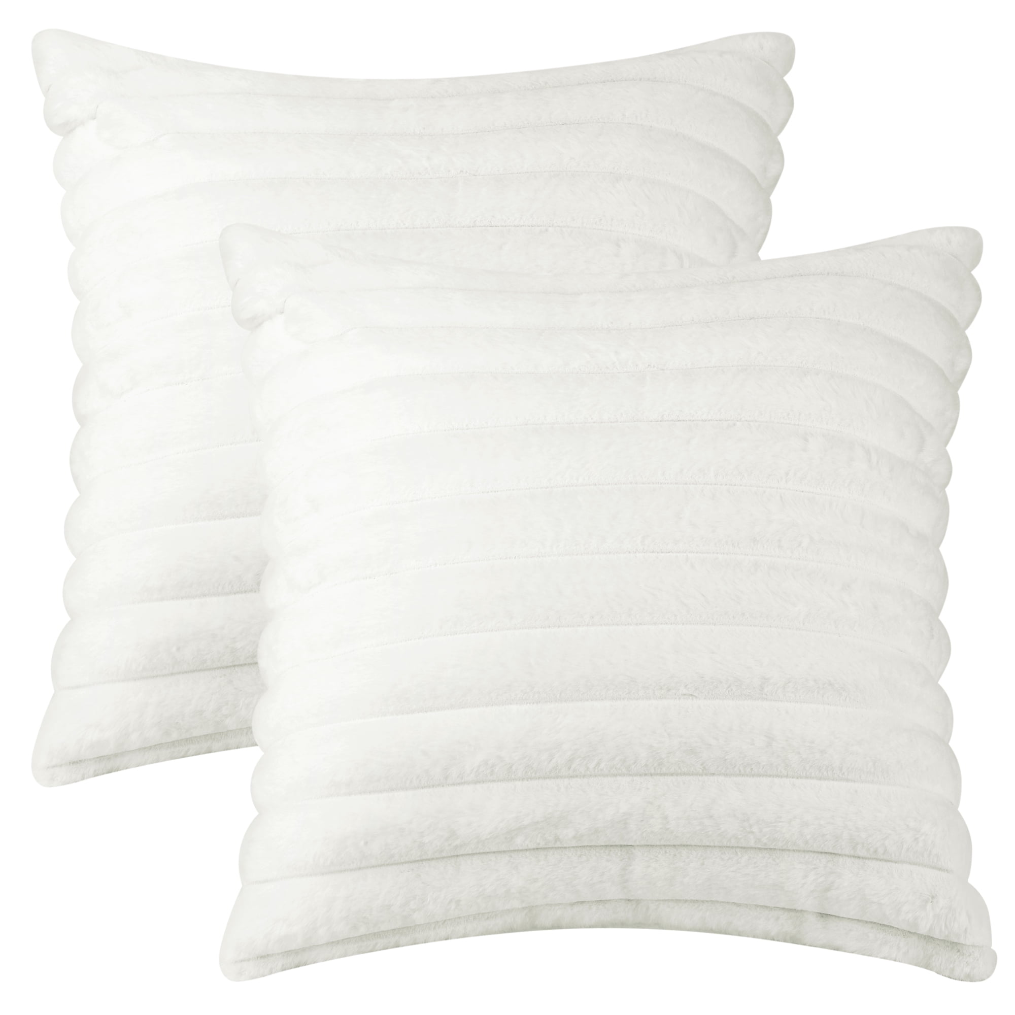 Unique Bargains Plush Faux Fur Solid Striped Throw Decorative Pillow Covers (2 Count) Beige 18"x18"