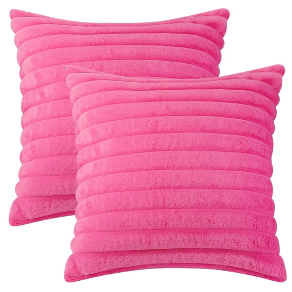 Unique Bargains Plush Faux Fur Solid Striped Throw Decorative Pillow Covers (2 Count) Rose Red 16"x16"