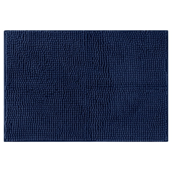 Unique Bargains Plush Fluffy Non-Slip Microfiber Quick Dry Bathroom Mat Dark Blue 16"x24"