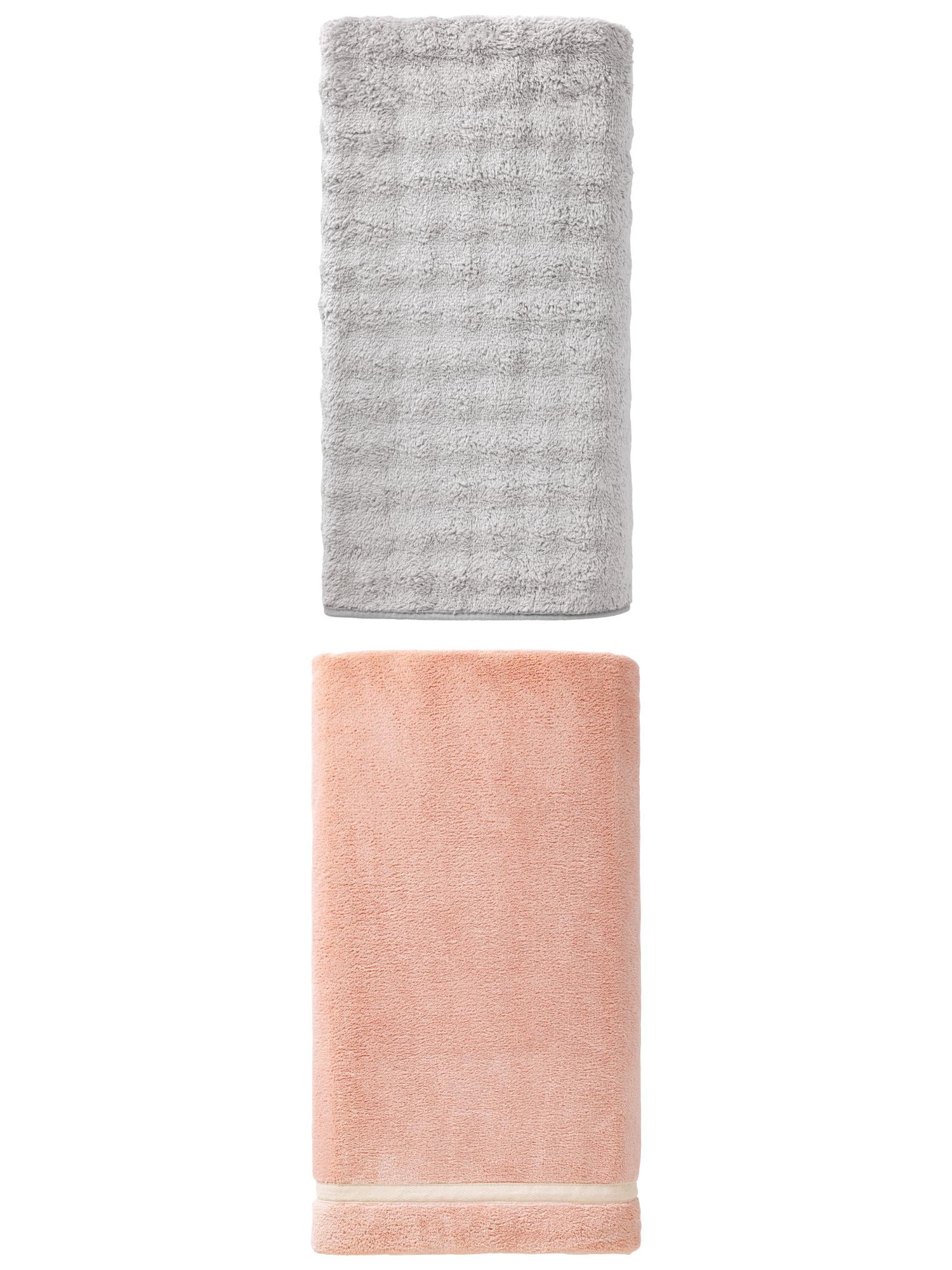 Unique Bargains Plush Fluffy Superior Water Absorbent Coral Fleece Bath Towel 2 Pack Pink/Grey 63" x 31"/55" x 28"