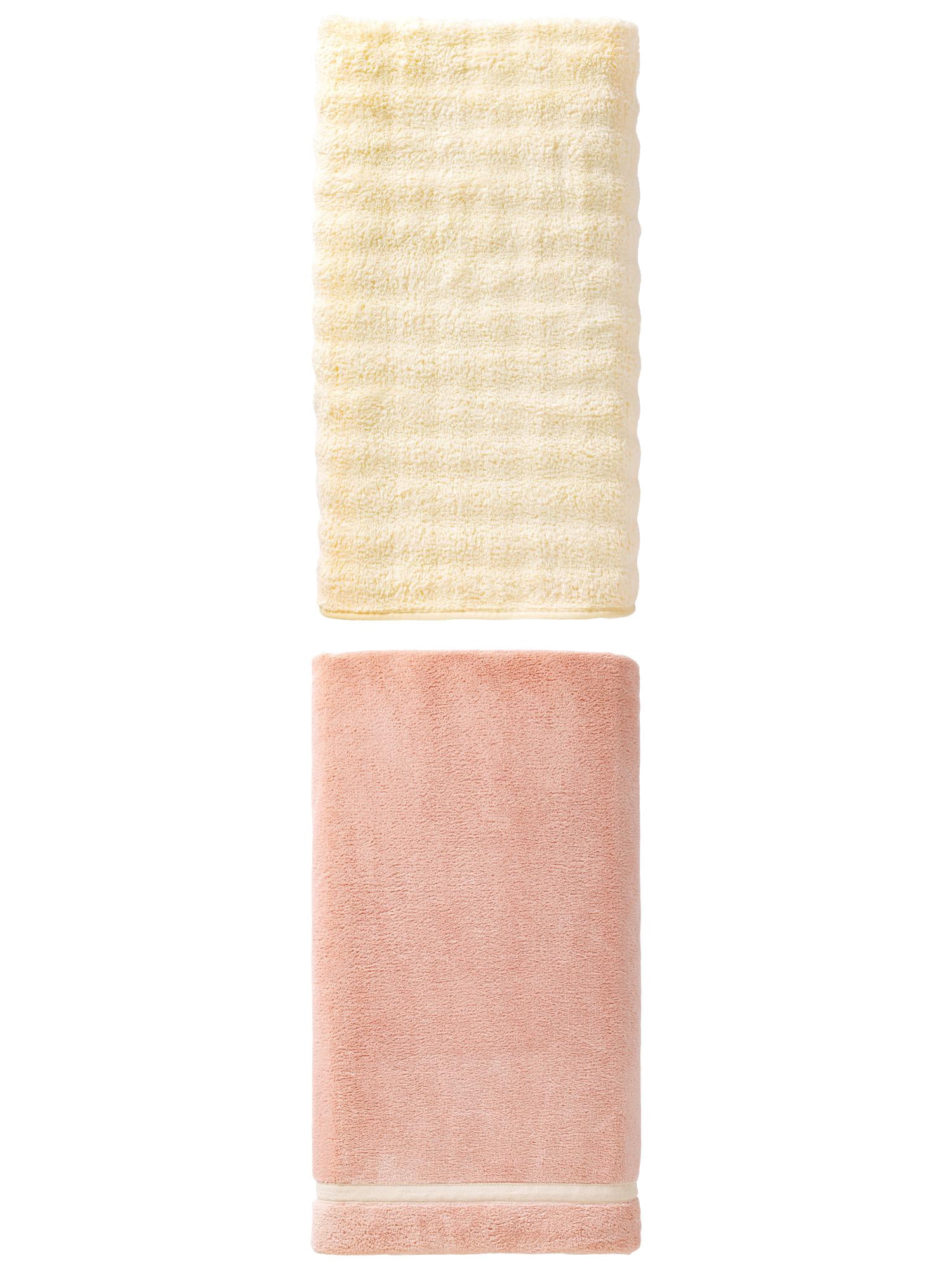 Unique Bargains Plush Fluffy Superior Water Absorbent Coral Fleece Bath Towel 2 Pack Pink/White 63" x 31"/55" x 28"