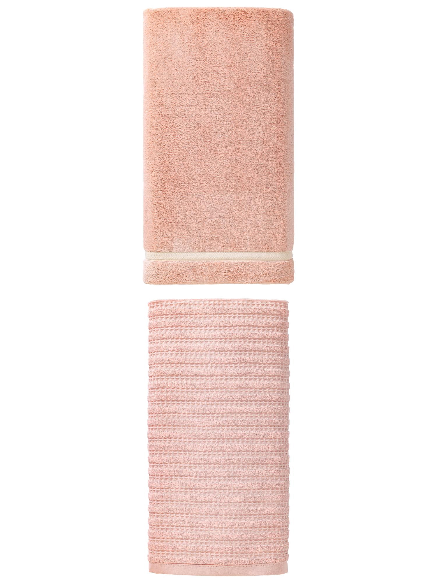 Unique Bargains Plush Gentle Coral Fleece Bath Towel 2 Pack Pink 63" x 31"/55" x 28"