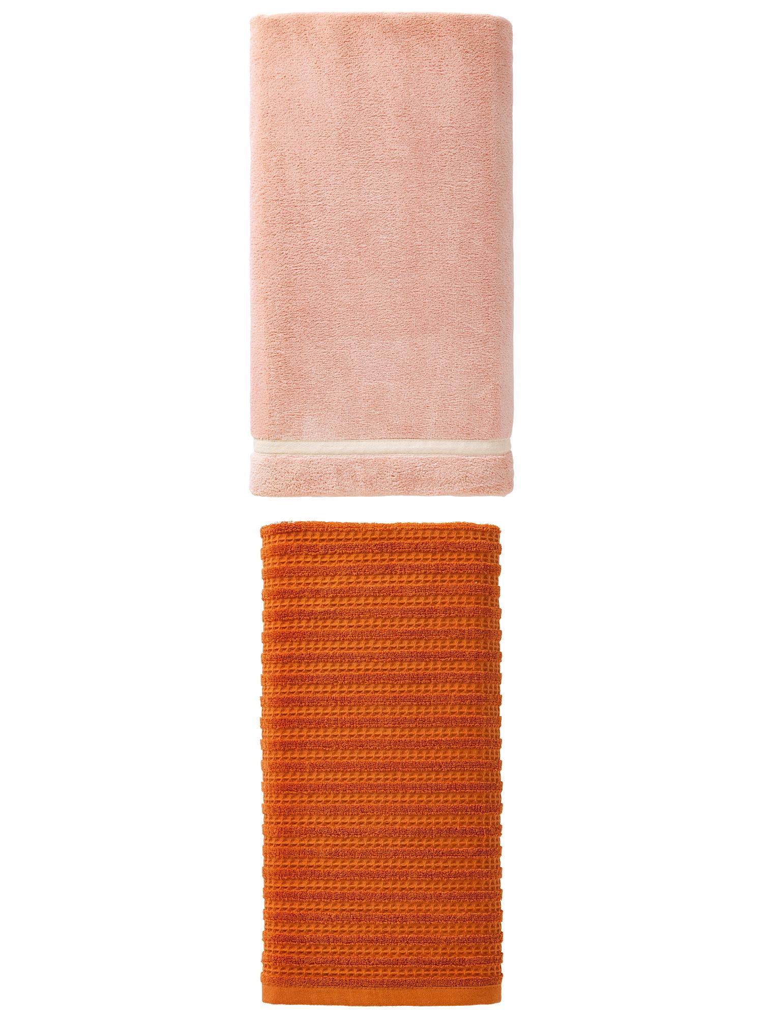 Unique Bargains Plush Gentle Coral Fleece Bath Towel 2 Pack Pink/Brown 63" x 31"/55" x 28"