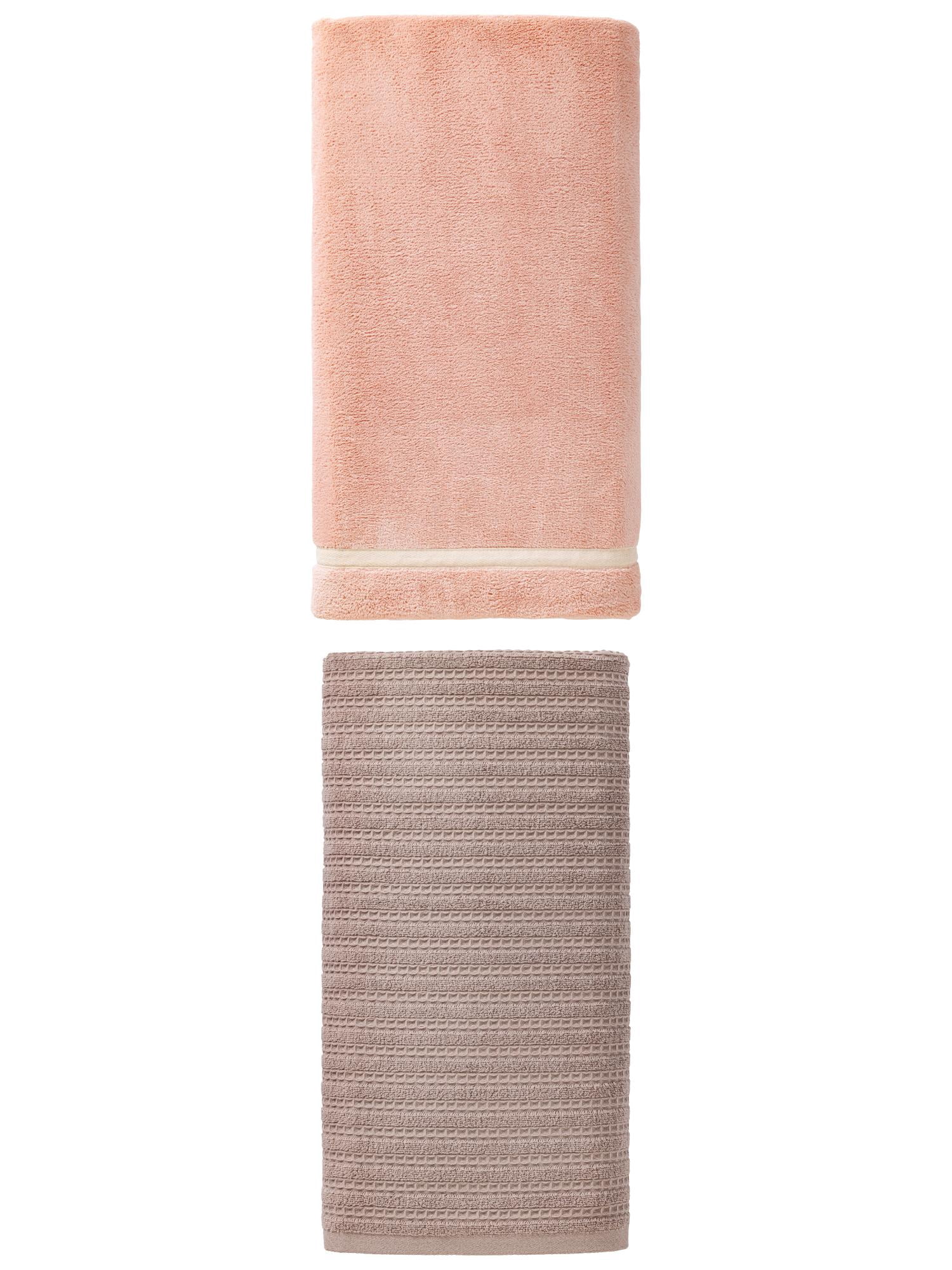 Unique Bargains Plush Gentle Coral Fleece Bath Towel 2 Pack Pink/Grey 63" x 31"/55" x 28"