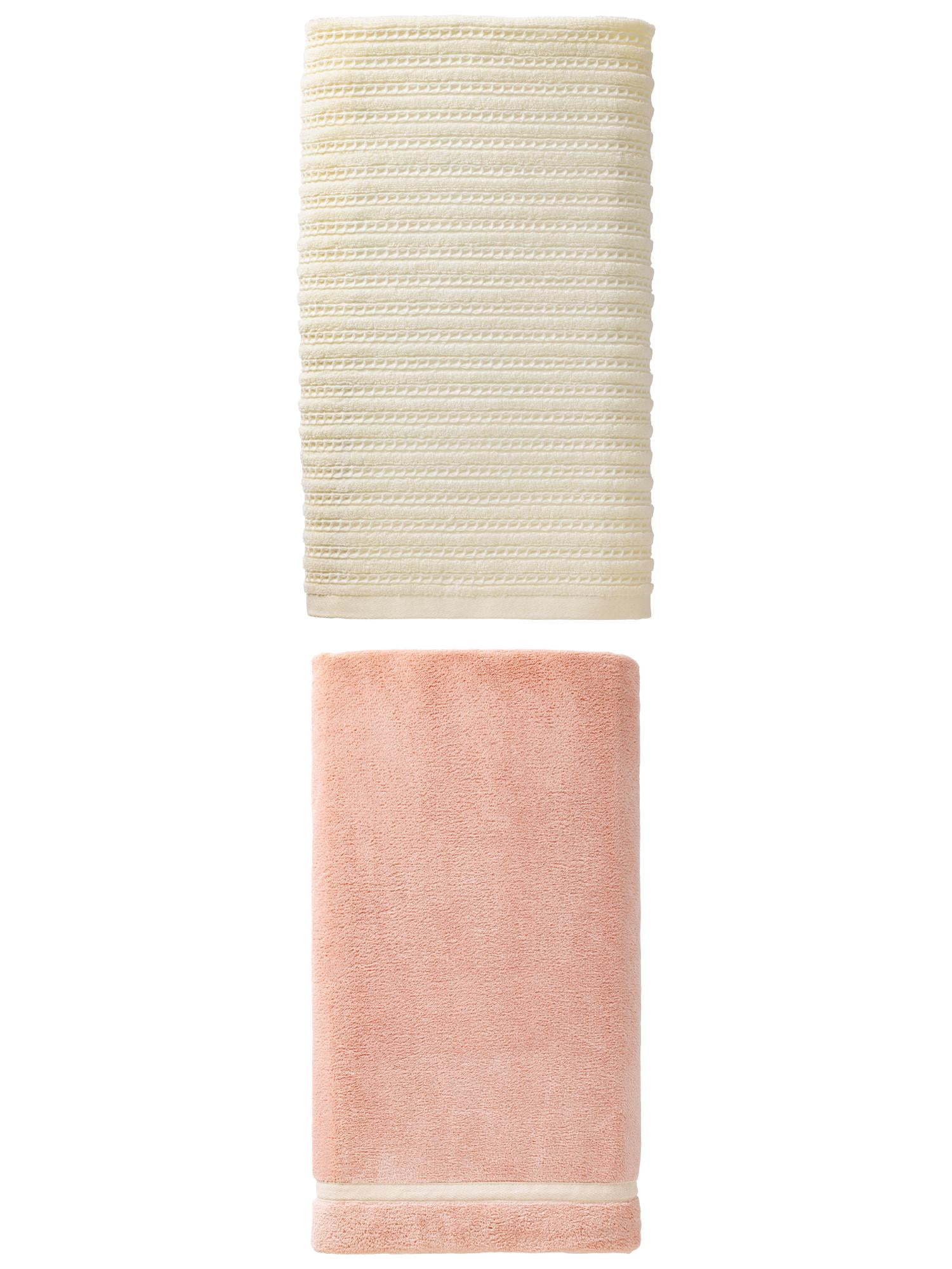 Unique Bargains Plush Gentle Coral Fleece Bath Towel 2 Pack Pink/White 63" x 31"/55" x 28"