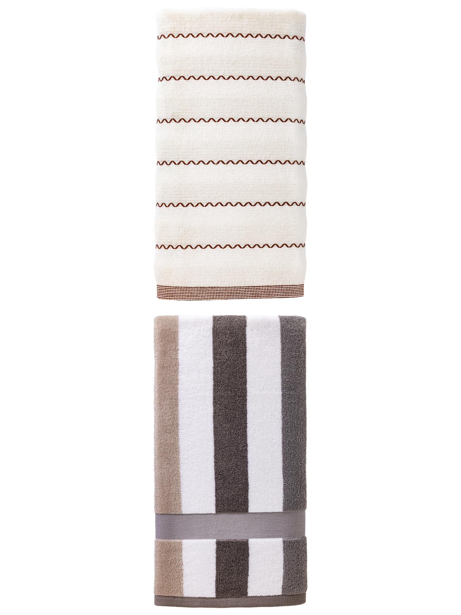 Unique Bargains 2Pcs Plush Gentle High Absorbency Bath Towel White/Grey 55"x28"