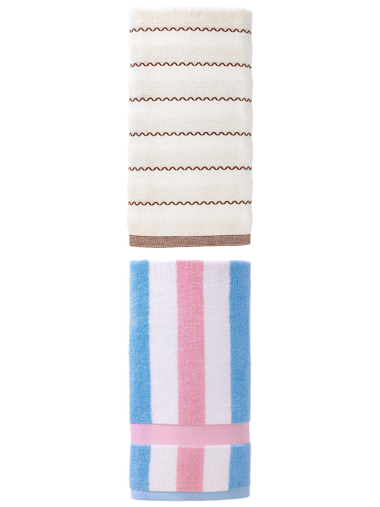 Unique Bargains Plush Gentle High Absorbency Bath Towel 2 Pack White/Pink 55" x 28"