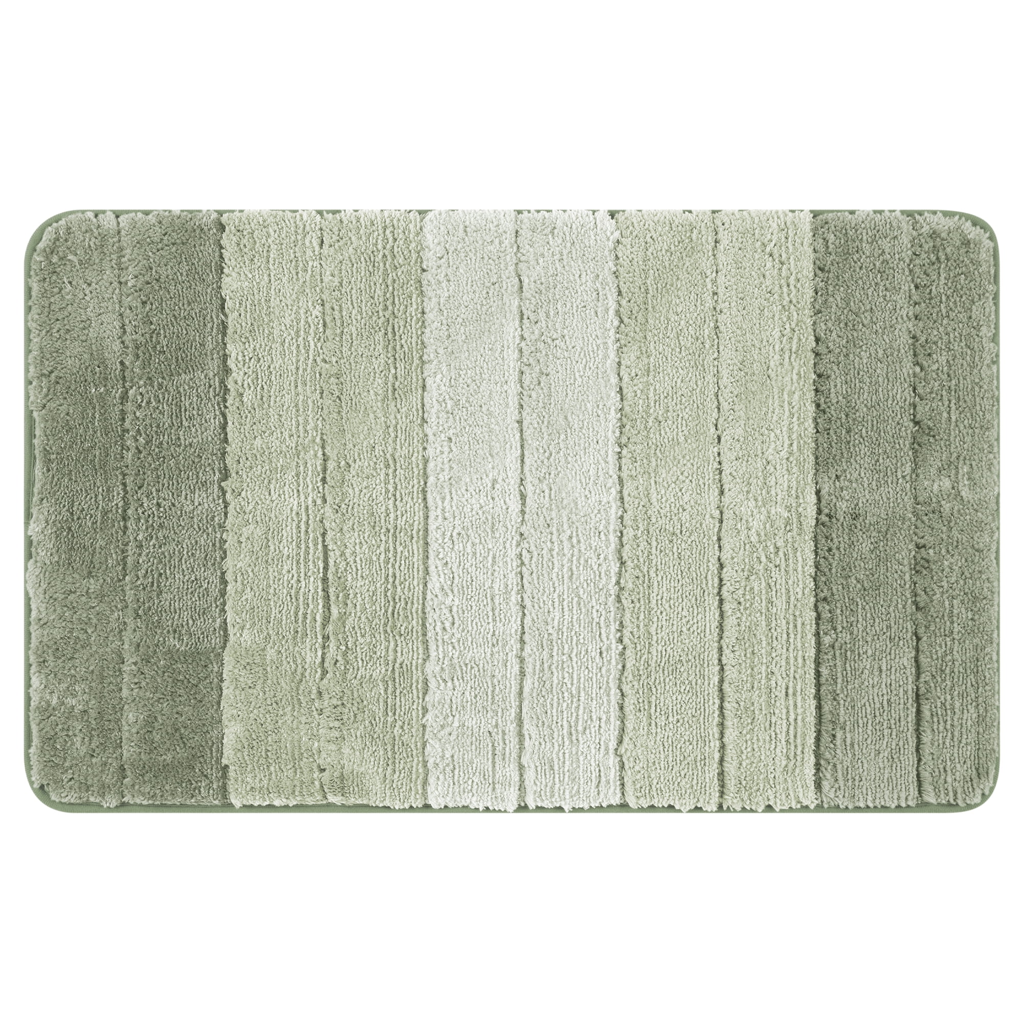 Unique Bargains Plush Gradient Striped Bath Rugs Microfiber Shaggy Mat with TPR Backing Green 20" x 32"