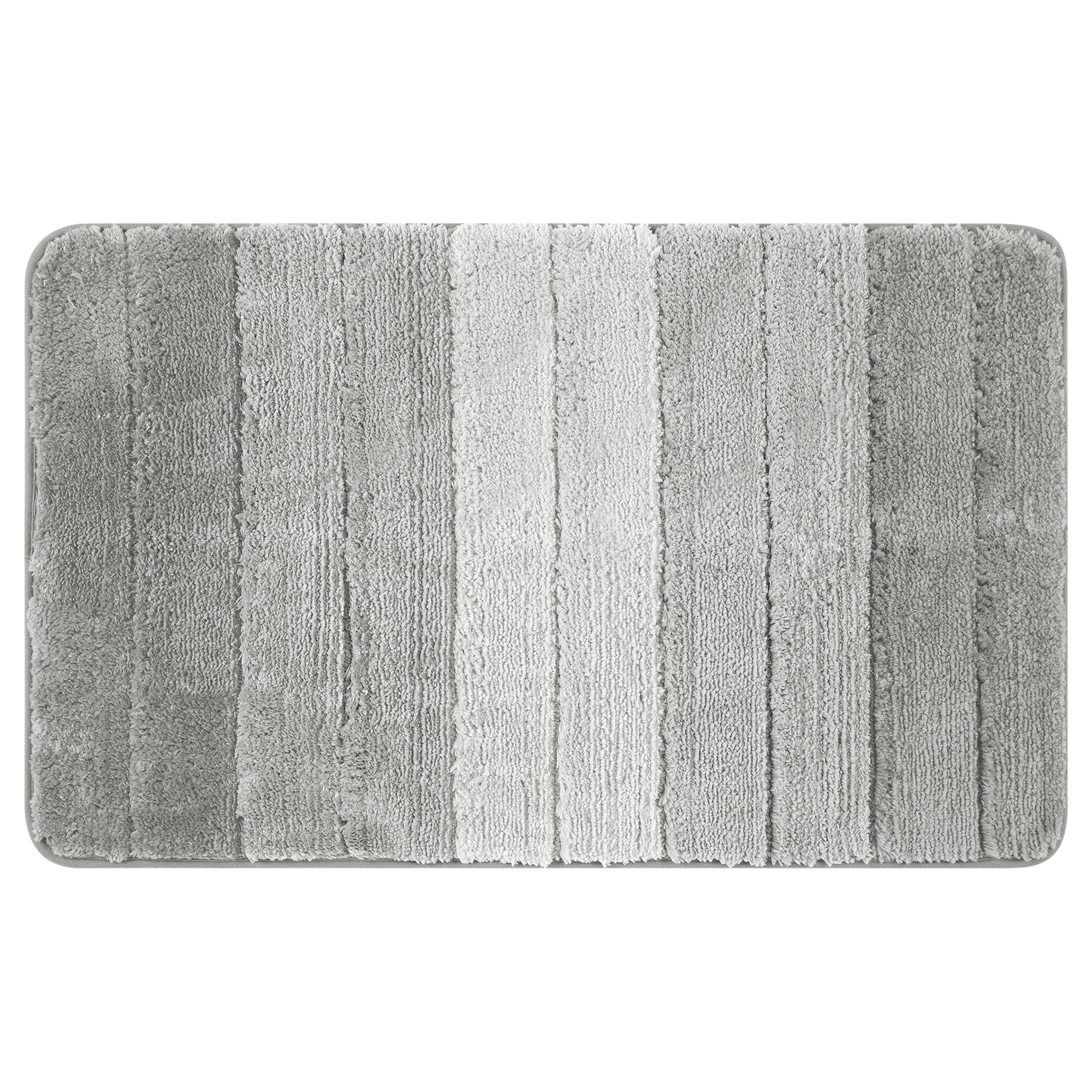 Unique Bargains Plush Gradient Striped Bath Rugs Microfiber Shaggy Mat with TPR Backing Grey 20" x 32"