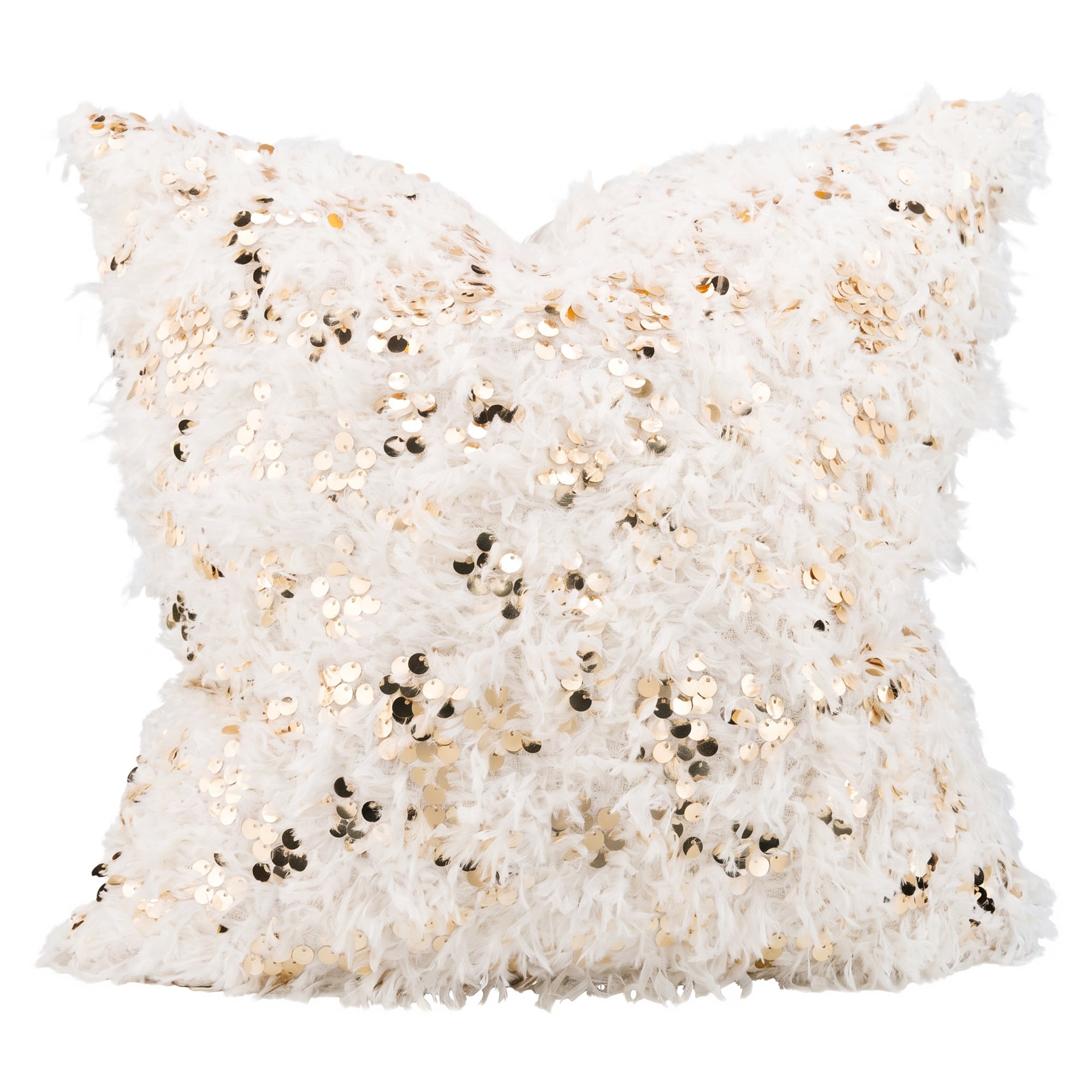Unique Bargains Plush Soft Sequin Throw Pillow Cover Cushion Case Light Gold 18"x18"
