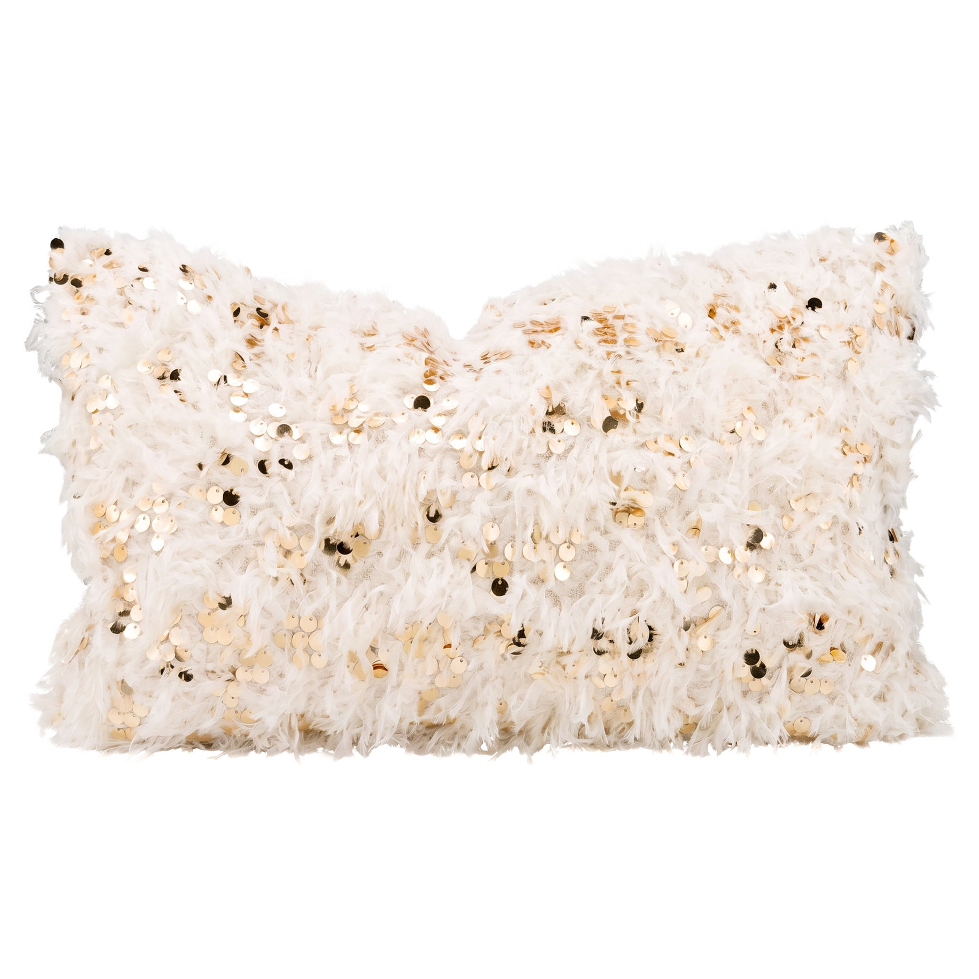 Unique Bargains Plush Soft Sequin Throw Pillow Cover Cushion Case Light Gold 20"x12"