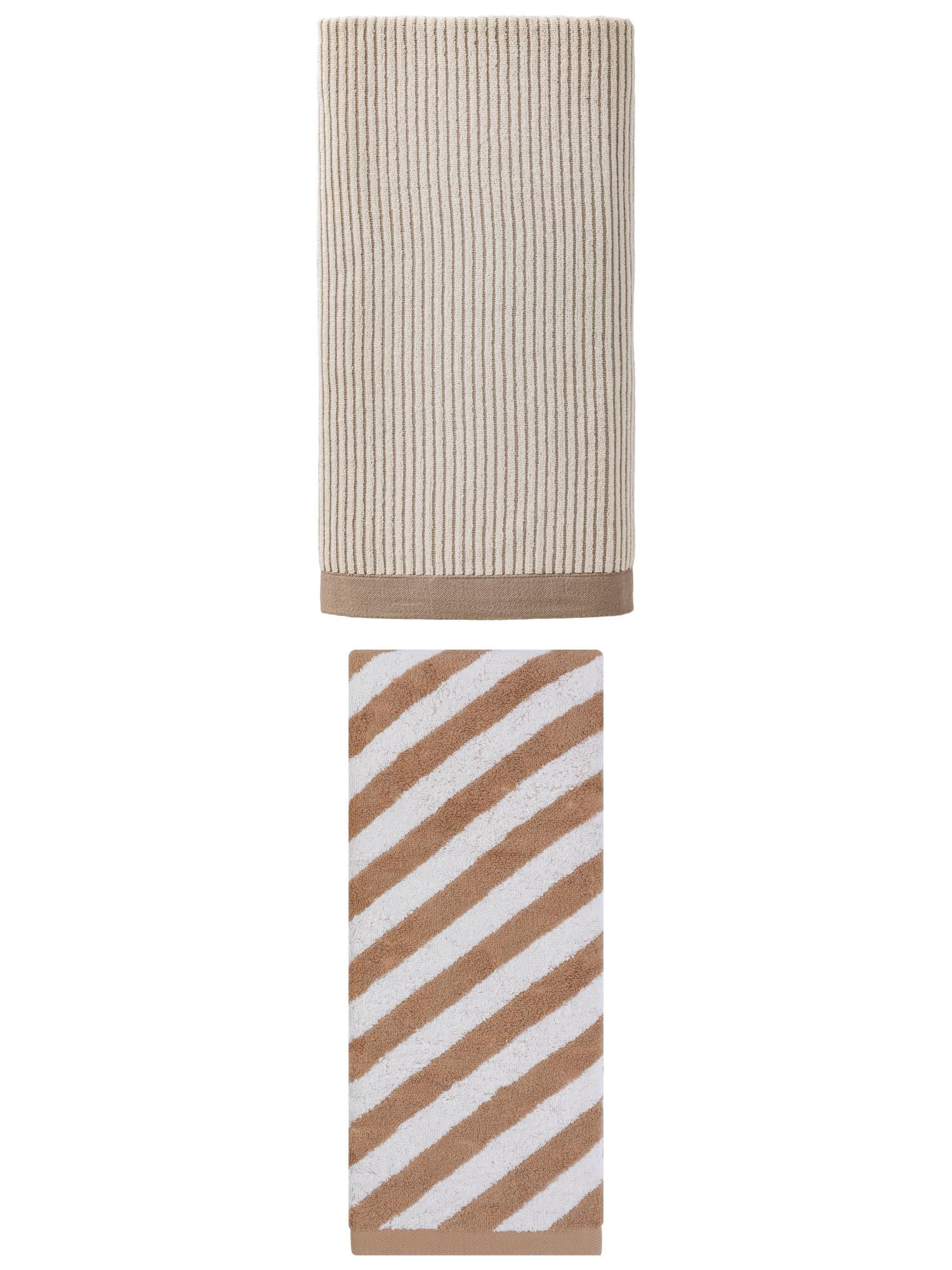 Unique Bargains Plush Ultra Soft Super Absorbent Striped Cotton Bath Towel 2 Pack Brown 55" x 28"