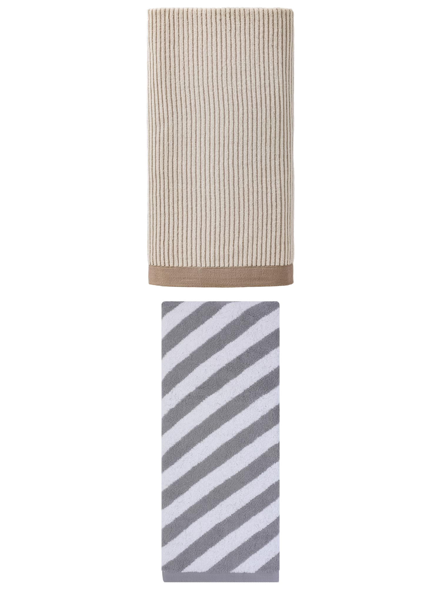 Unique Bargains Plush Ultra Soft Super Absorbent Striped Cotton Bath Towel 2 Pack Brown/Grey 55" x 28"