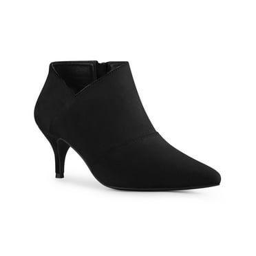 Unique Bargains Pointed Toe Cutout Kitten Heels Ankle Boots for Women Black 8.5