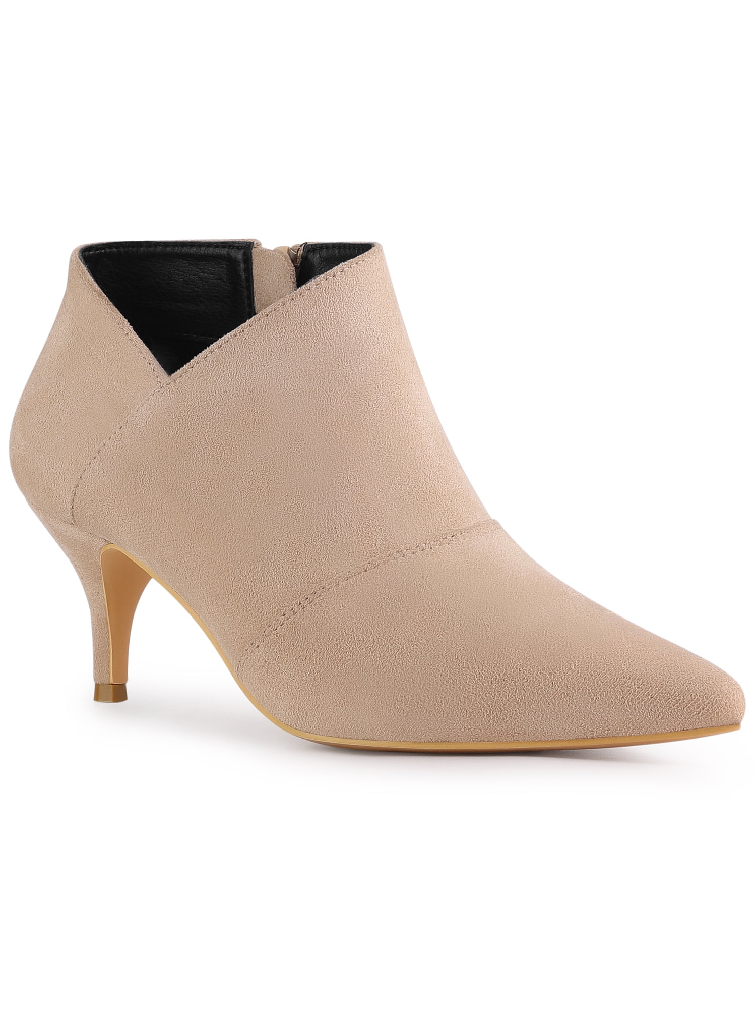Unique Bargains Pointed Toe Cutout Kitten Heels Ankle Boots for Women Nude 7.5