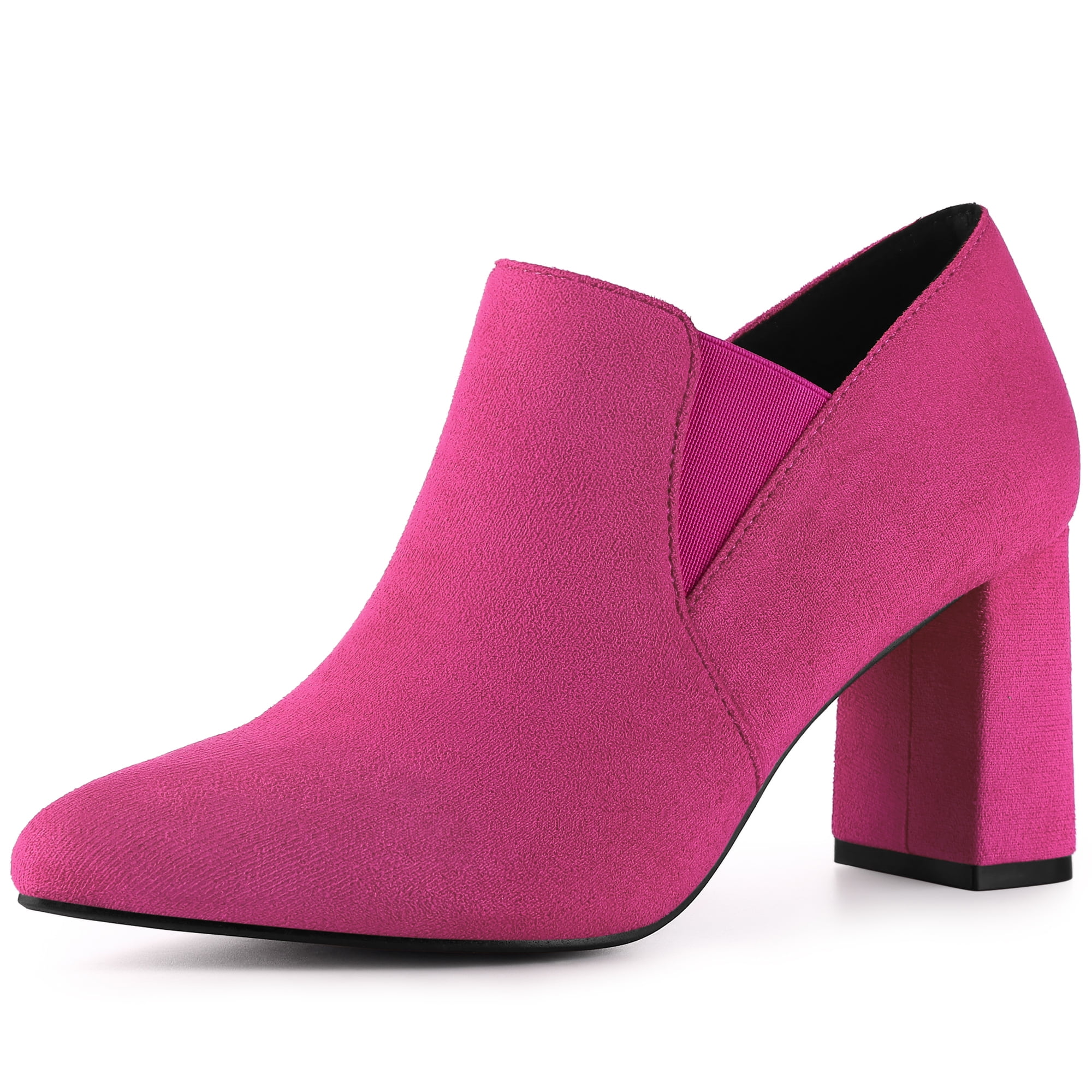 Unique Bargains Pointy Toe Slip on Chunky Heels Chelsea Ankle