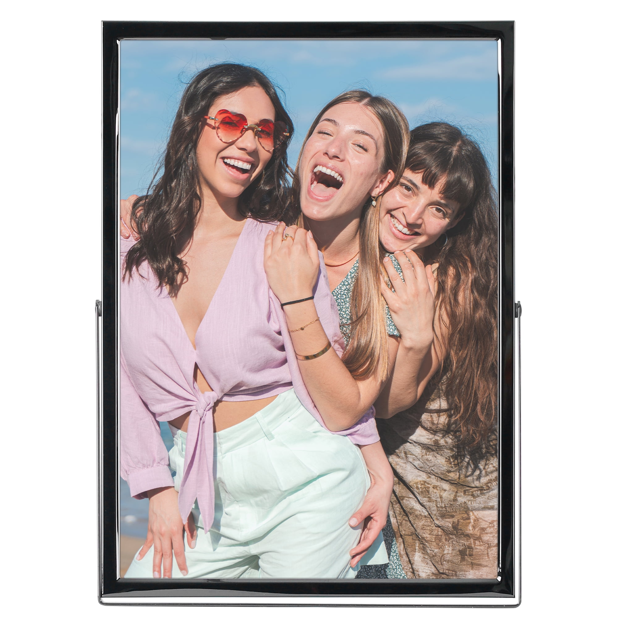 Unique Bargains Polished Metal Glass Picture Frames for Photo and Poster Black 5x7"