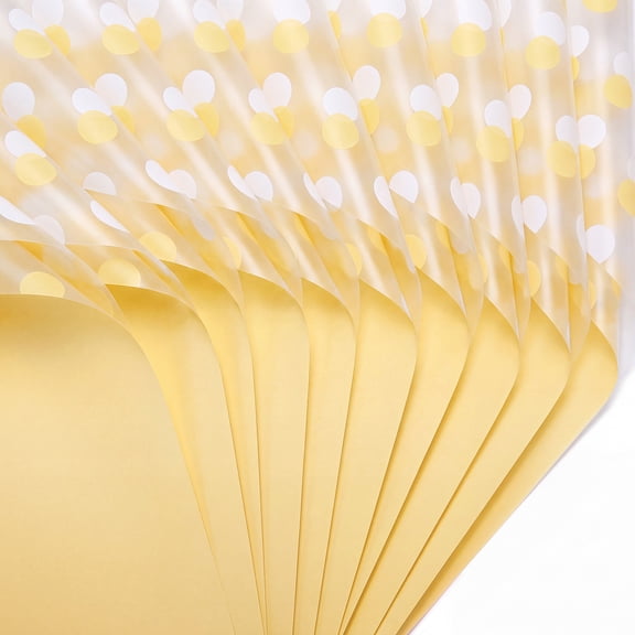 Unique Bargains Polka Dot Waterproof Flower Wrapping Paper Sheets Yellow 22.4"x 22.4"