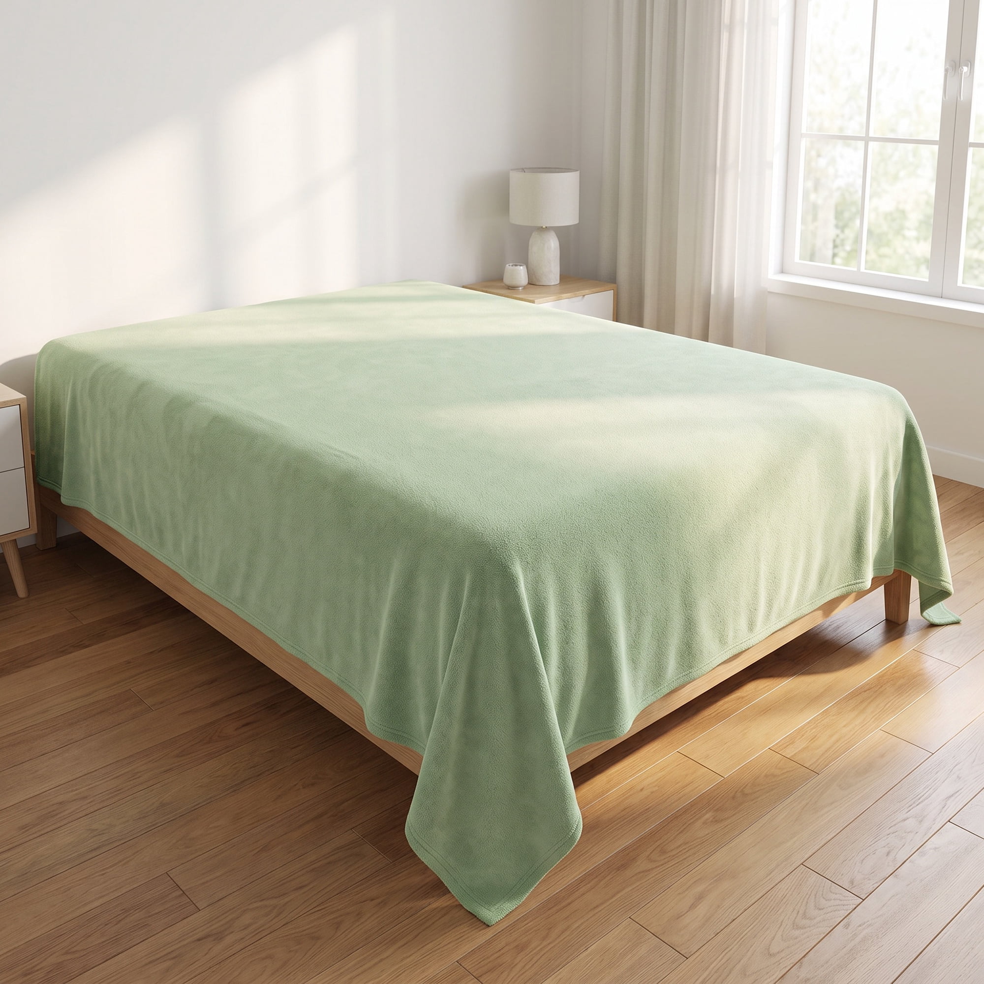 Unique Bargains Polyester Bed Sheet Soft Flat Sheet Wrinkle Bedding Green 91"x96"