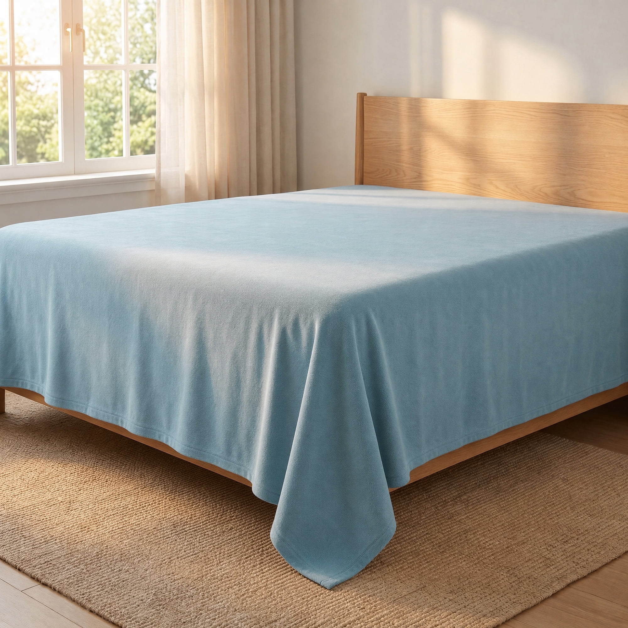 Unique Bargains Polyester Bed Sheet Soft Flat Sheet Wrinkle Bedding Lake Blue 91"x96"