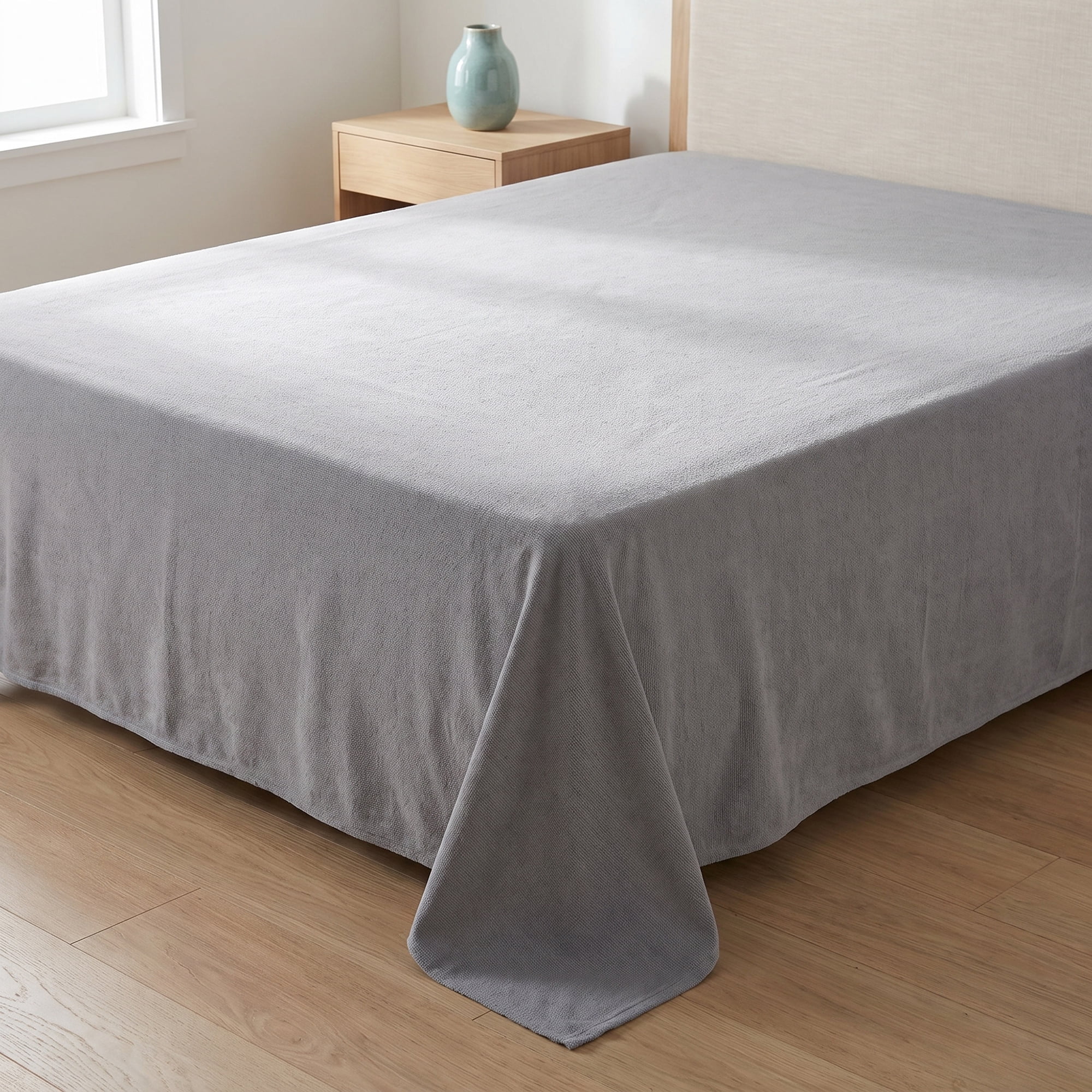 Unique Bargains Polyester Bed Sheet Soft Flat Sheet Wrinkle Bedding Light Gray 91"x96"