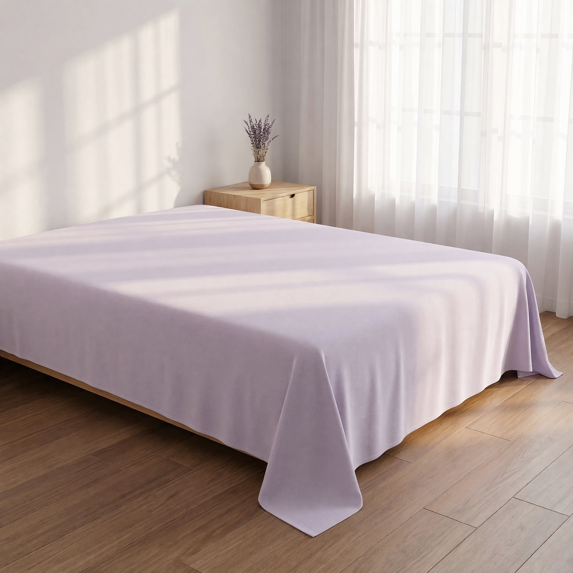 Unique Bargains Polyester Bed Sheet Soft Flat Sheet Wrinkle Bedding Light Purple 91"x96"