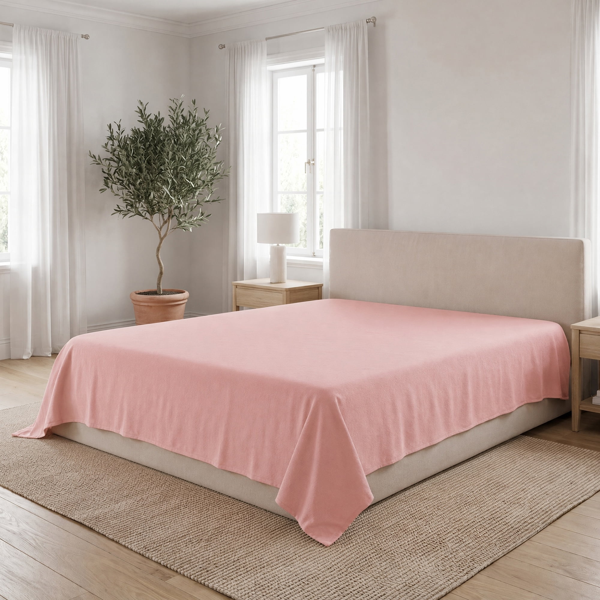 Unique Bargains Polyester Bed Sheet Soft Flat Sheet Wrinkle Bedding Pink 91"x96"