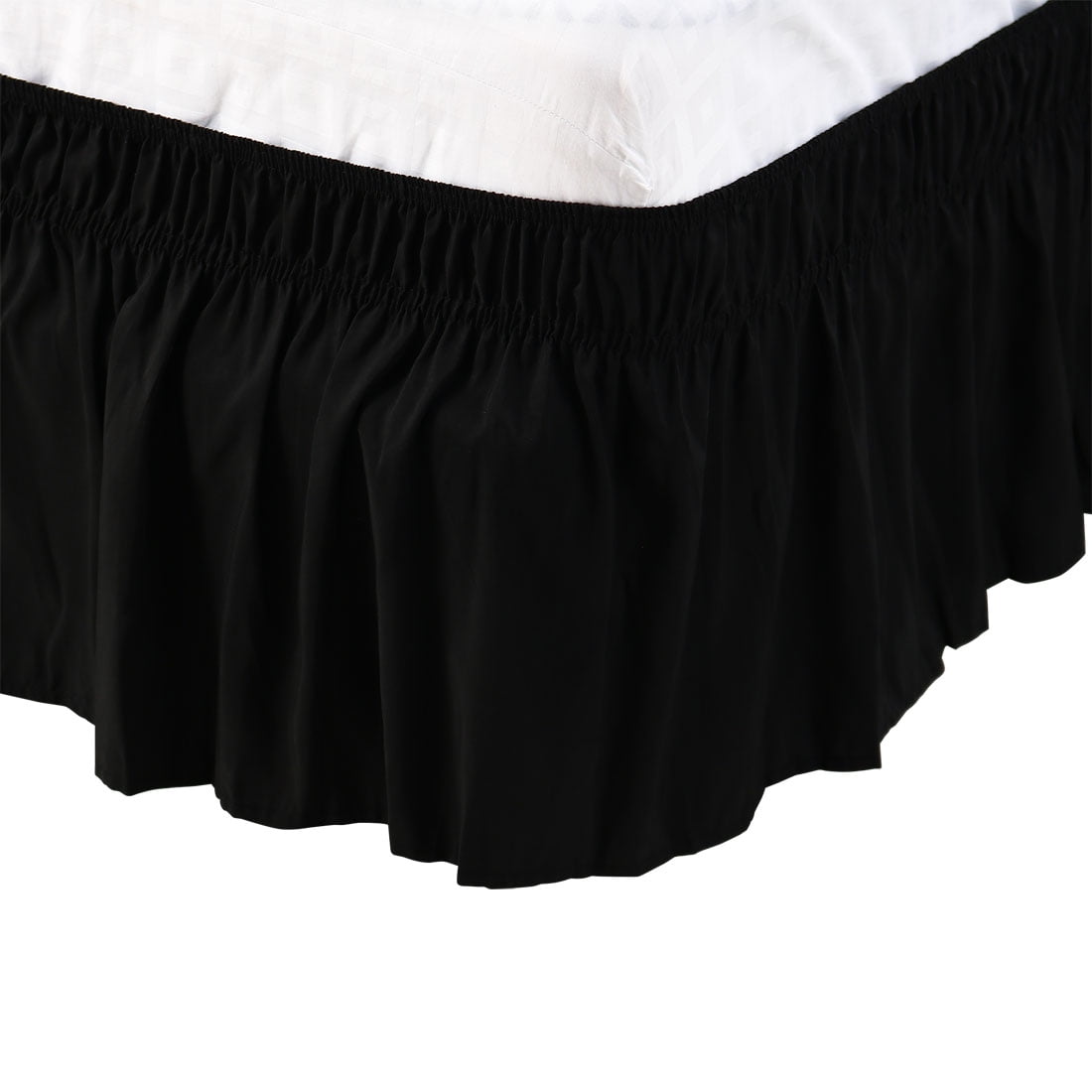 Unique Bargains Polyester Elastic Dust Ruffled Bed Skirt with 15" Drop King Black