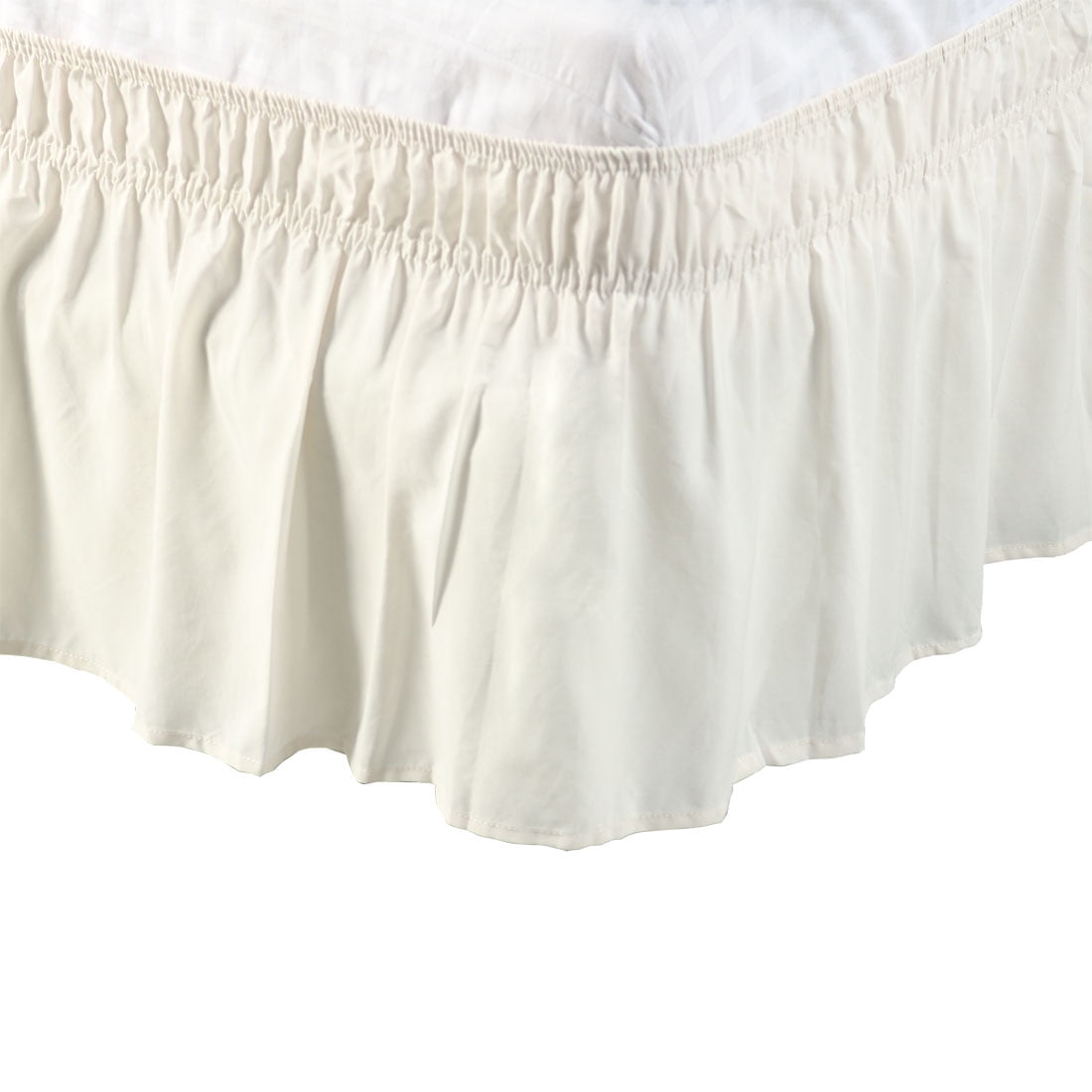 Unique Bargains Polyester Elastic Dust Ruffled Bed Skirt with 15" Drop Queen Beige