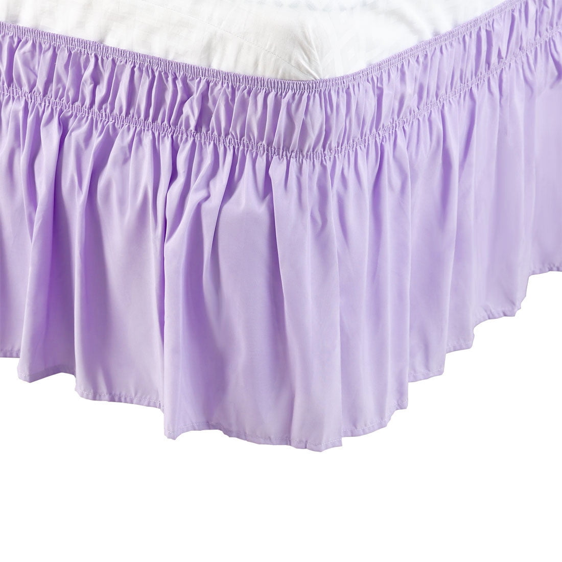 Unique Bargains Polyester Elastic Dust Ruffled Bed Skirt with 15" Drop Twin Light Purple
