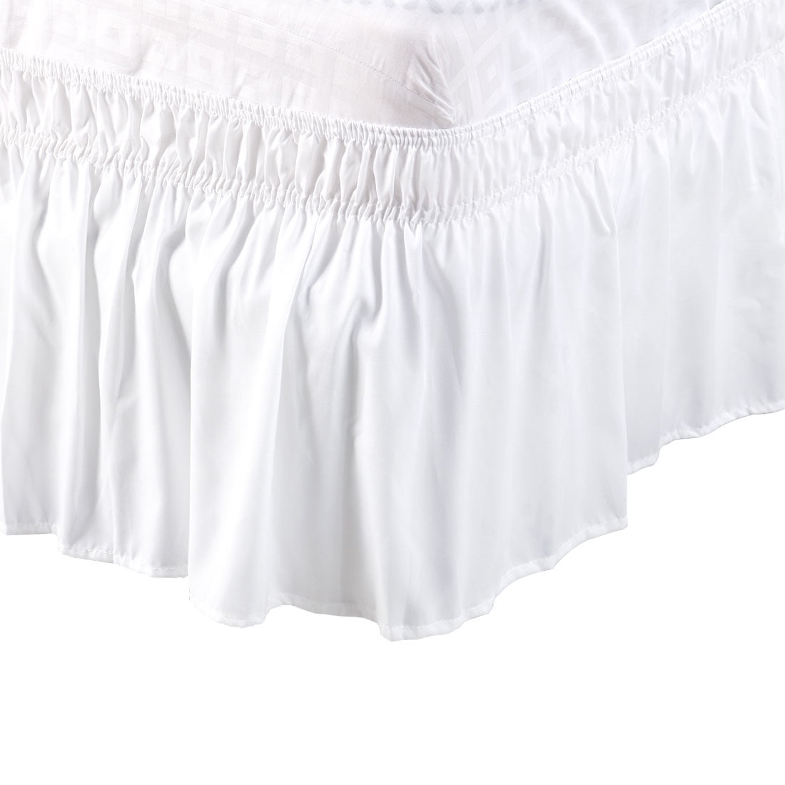 Unique Bargains Polyester Elastic Dust Ruffled Bed Skirt with 15" Drop Twin Snow White