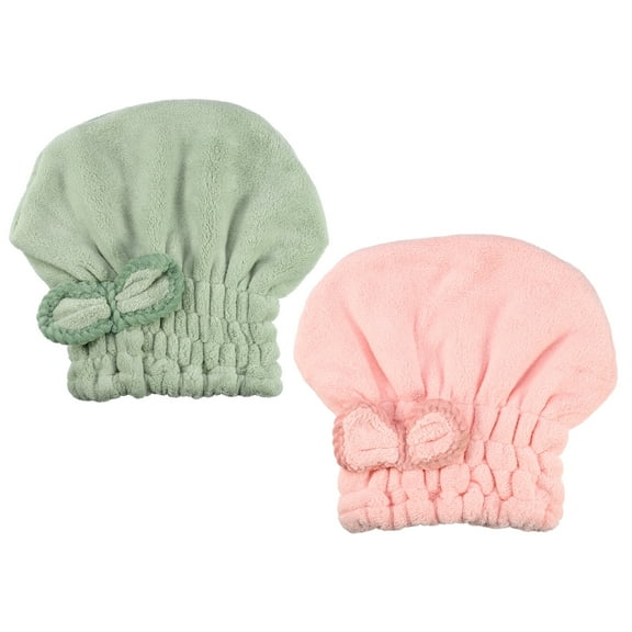 Unique Bargains Polyester Hair Drying Towel Dry Cap 2 Pcs Pink Green
