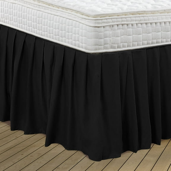 Unique Bargains Polyester Ruffled Bed Skirt with 16" Drop Queen Black
