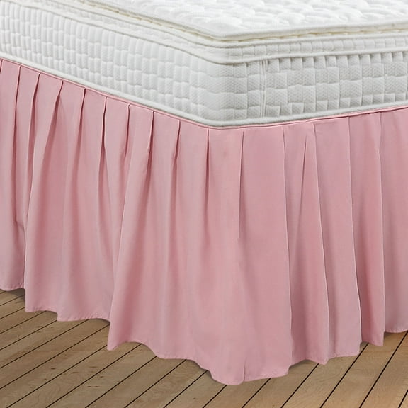 Unique Bargains Polyester Ruffled Bed Skirt with 16" Drop Queen Pink