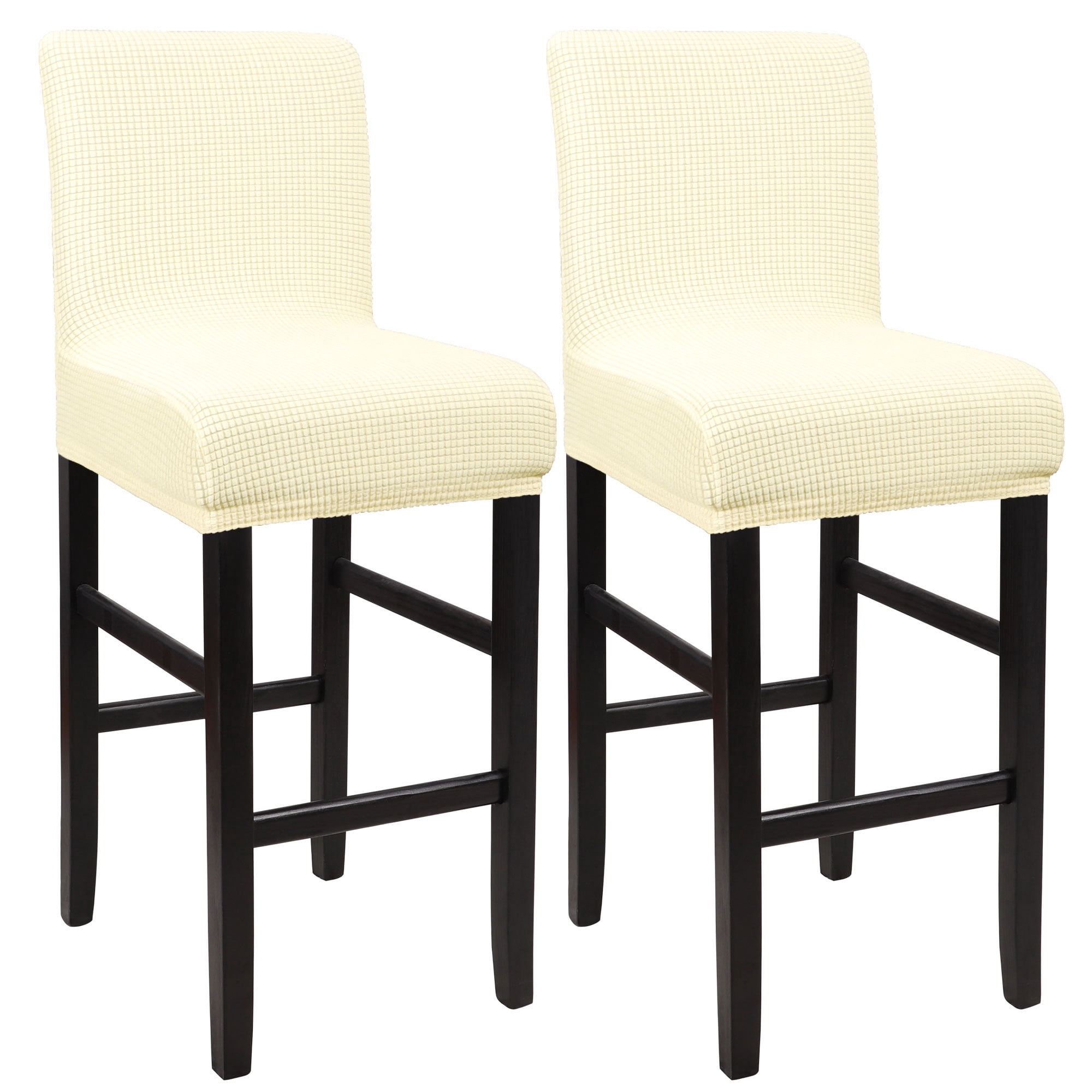 Unique Bargains Polyester Stretch Bar Stool Covers Elastic Band Mid Back Chair Slipcover Beige 2 Pcs