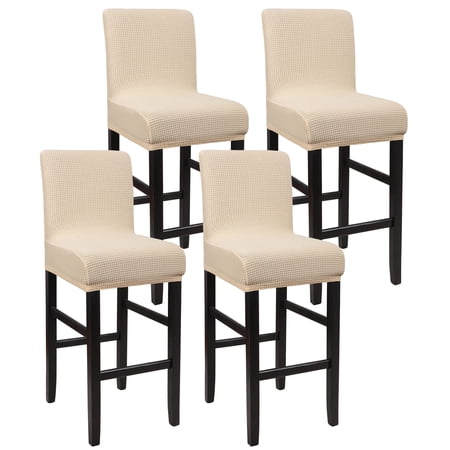 Unique Bargains Polyester Stretch Bar Stool Covers Elastic Band Mid Back Chair Slipcover Beige 4 Pcs