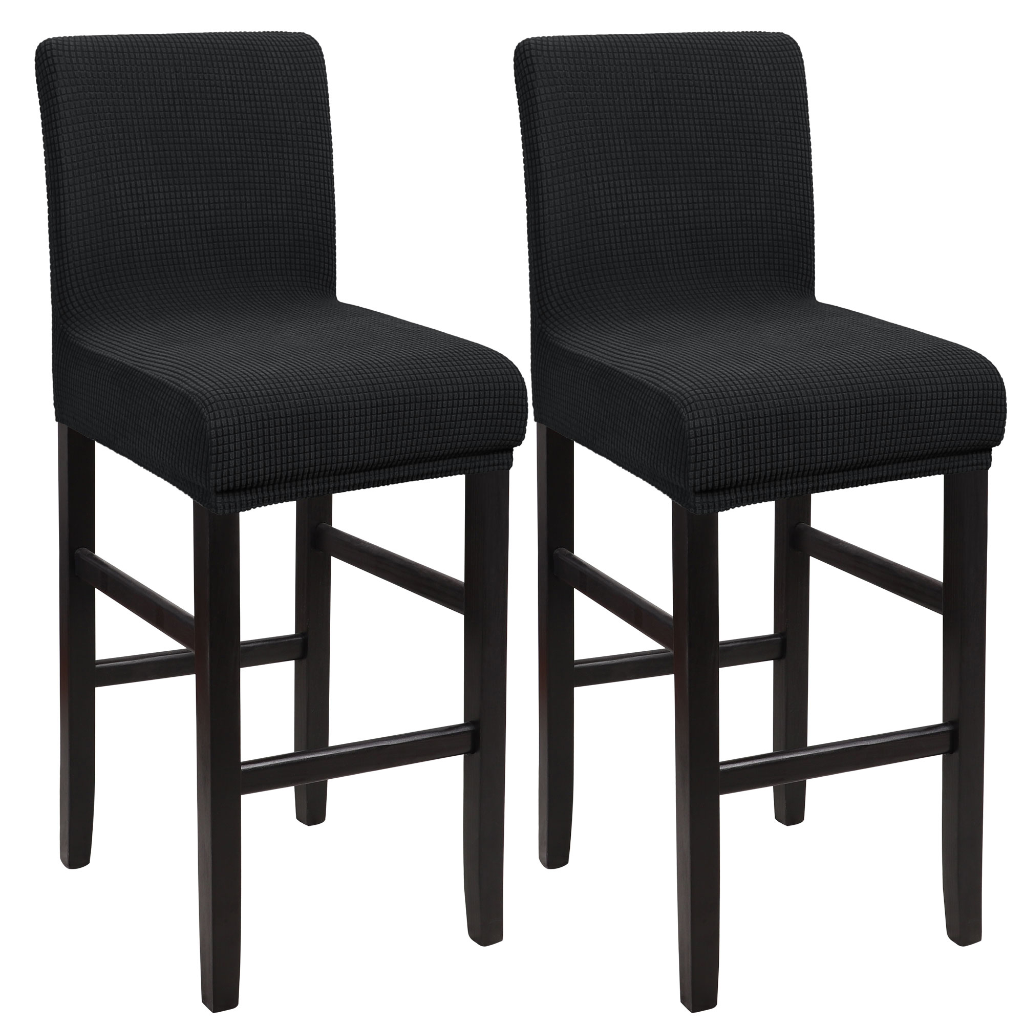 Unique Bargains Polyester Stretch Bar Stool Covers Elastic Band Mid Back Chair Slipcover Black 2 Pcs