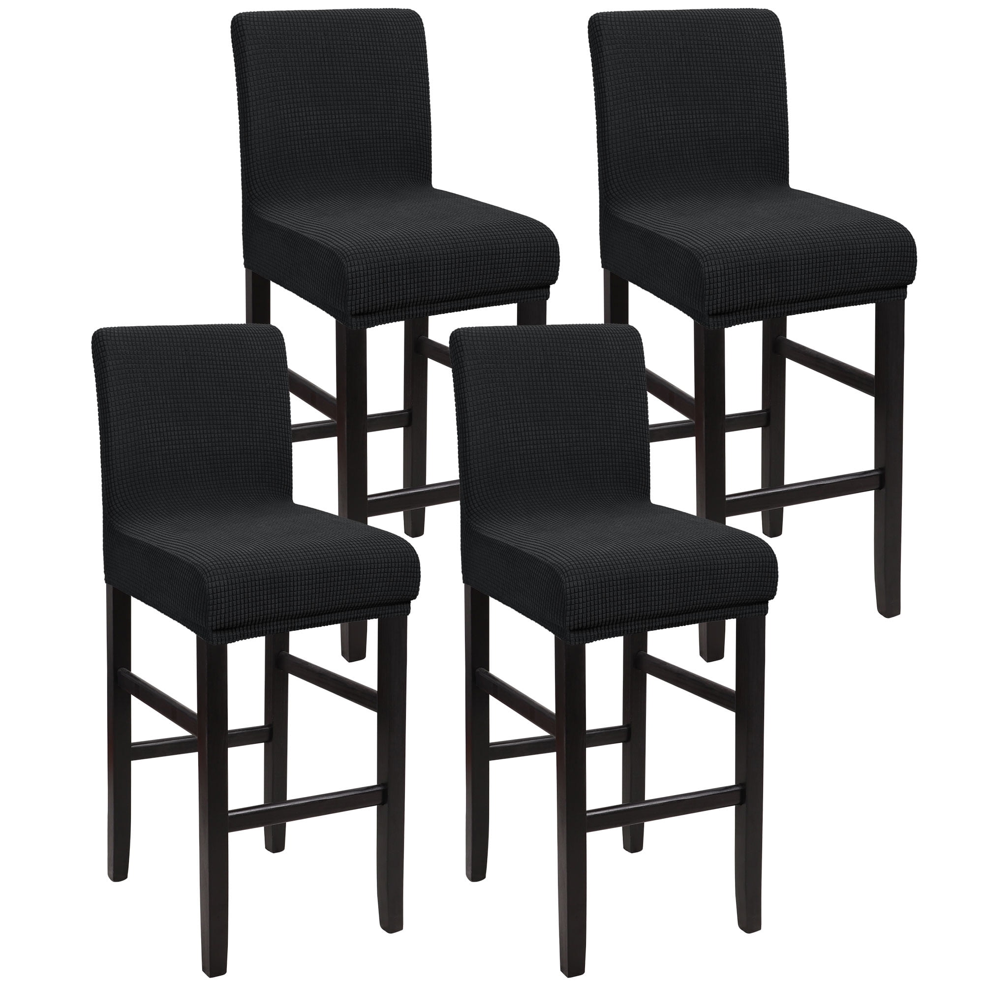 Unique Bargains Polyester Stretch Bar Stool Covers Elastic Band Mid Back Chair Slipcover Black 4 Pcs