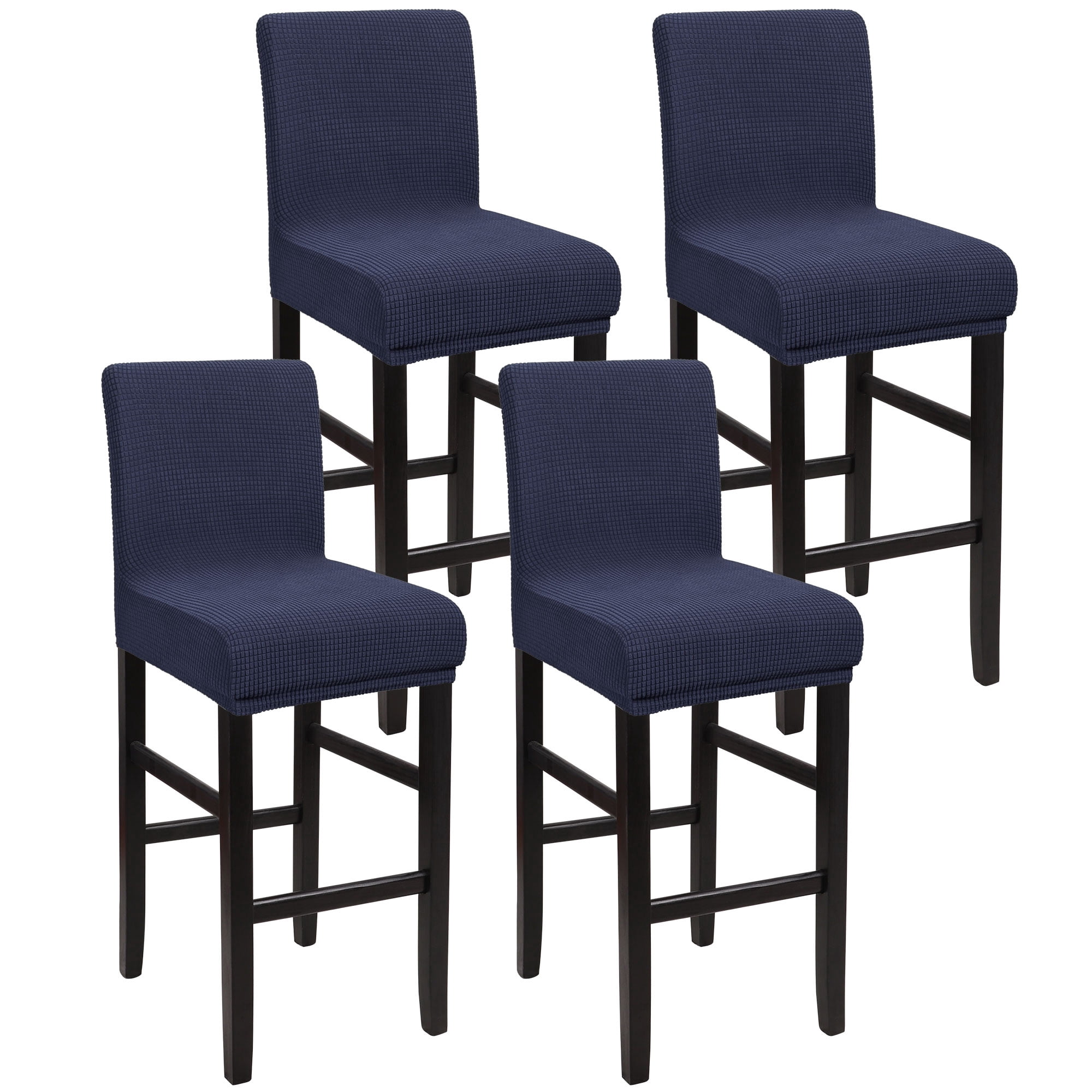 Unique Bargains Polyester Stretch Bar Stool Covers Elastic Band Mid Back Chair Slipcover Navy 4 Pcs